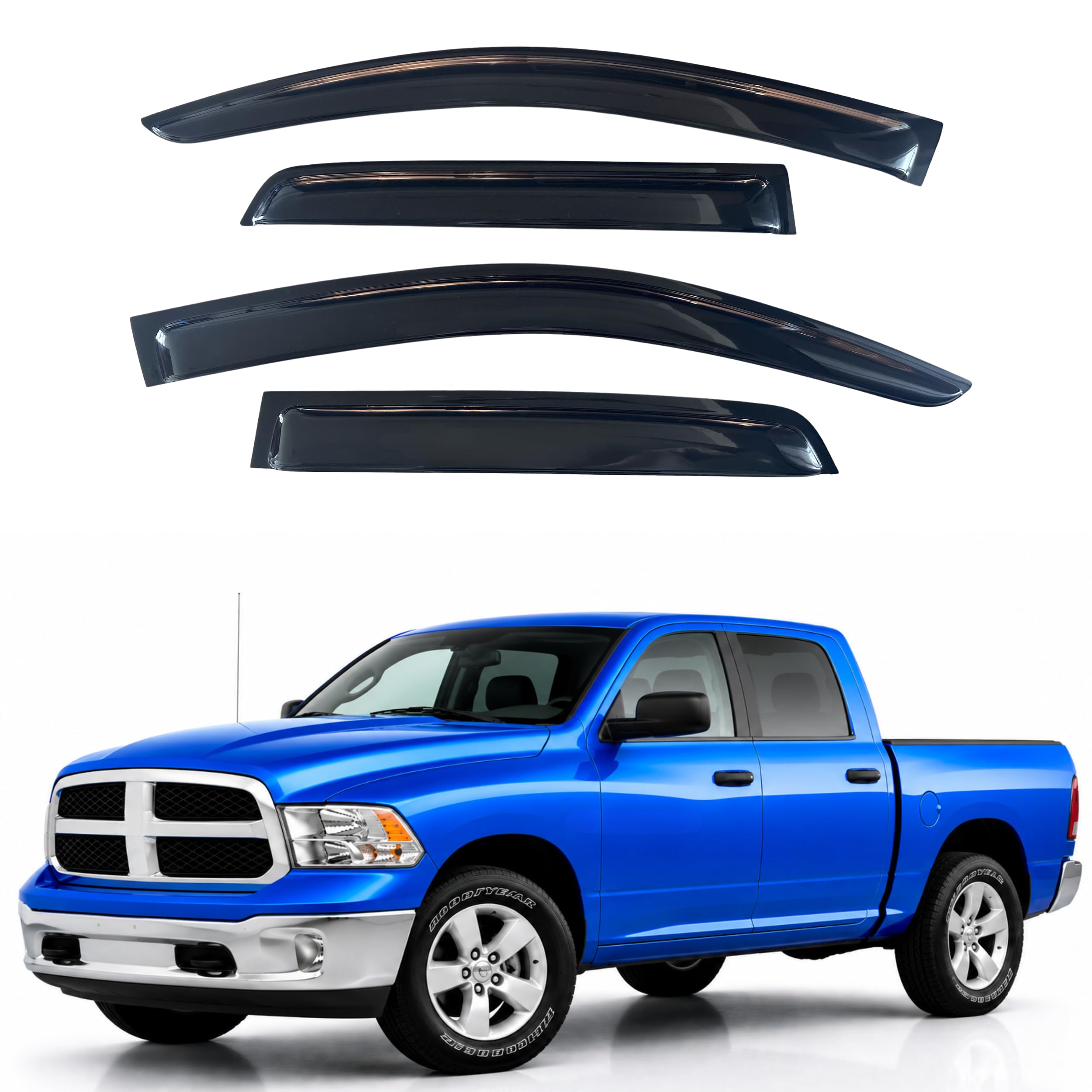 IG Window Visor Fit for 2009-2018 RAM 1500 Crew Cab, Out-Channel Rain Guards Vent Deflectors 4PC, Truck Accessories for 2019-2024 RAM 1500 Classic, 2010-2025 RAM 2500 3500 (Mega &amp; Crew Cab)