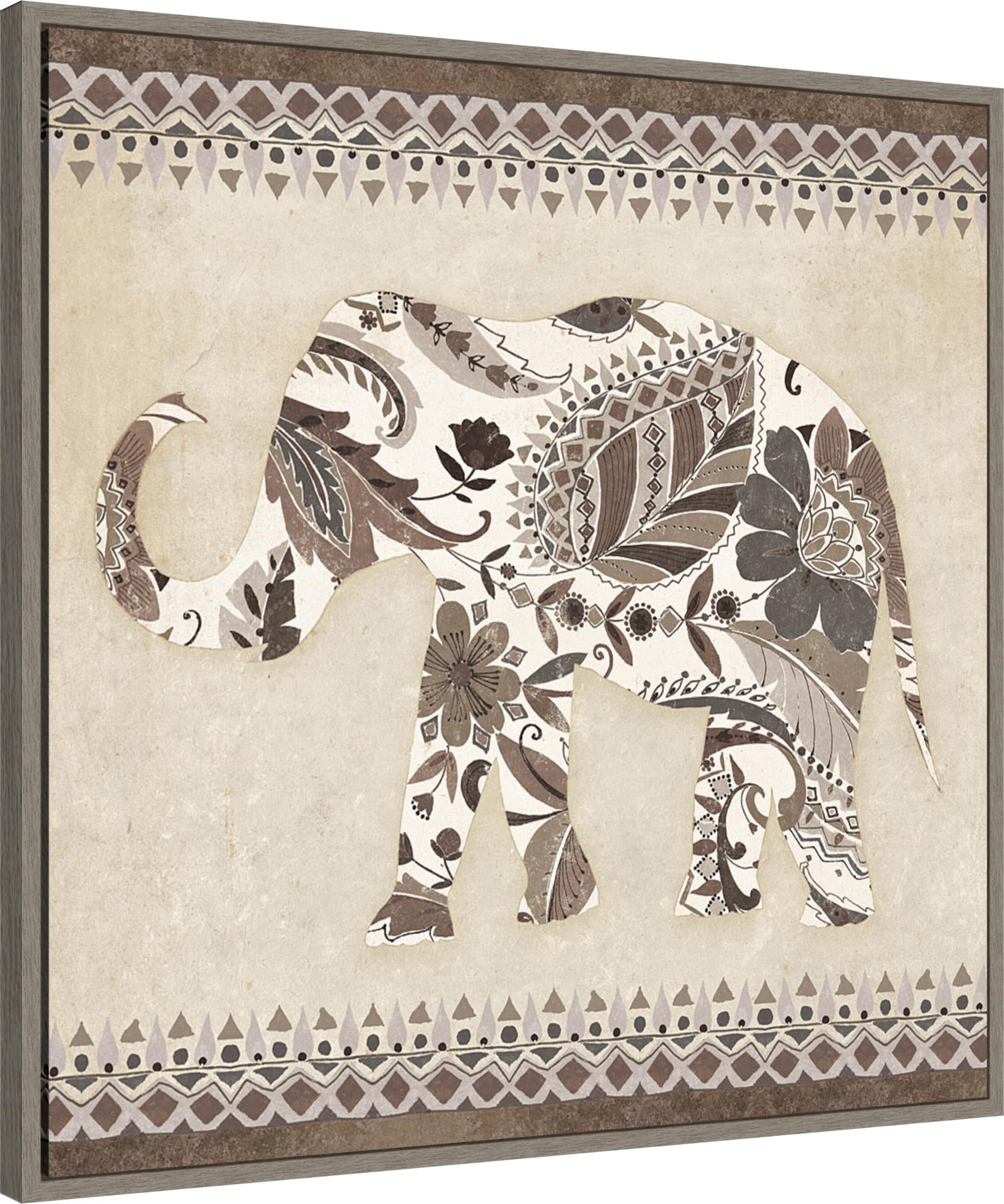 Amanti Art Framed Canvas Wall Art 30x30 Boho Elephant II Neutral by Wild Apple Portfolio, Framed Wall Art Canvas, Animals Artwork, Country Rustic Decor, Large Poster Painting for Living Room,