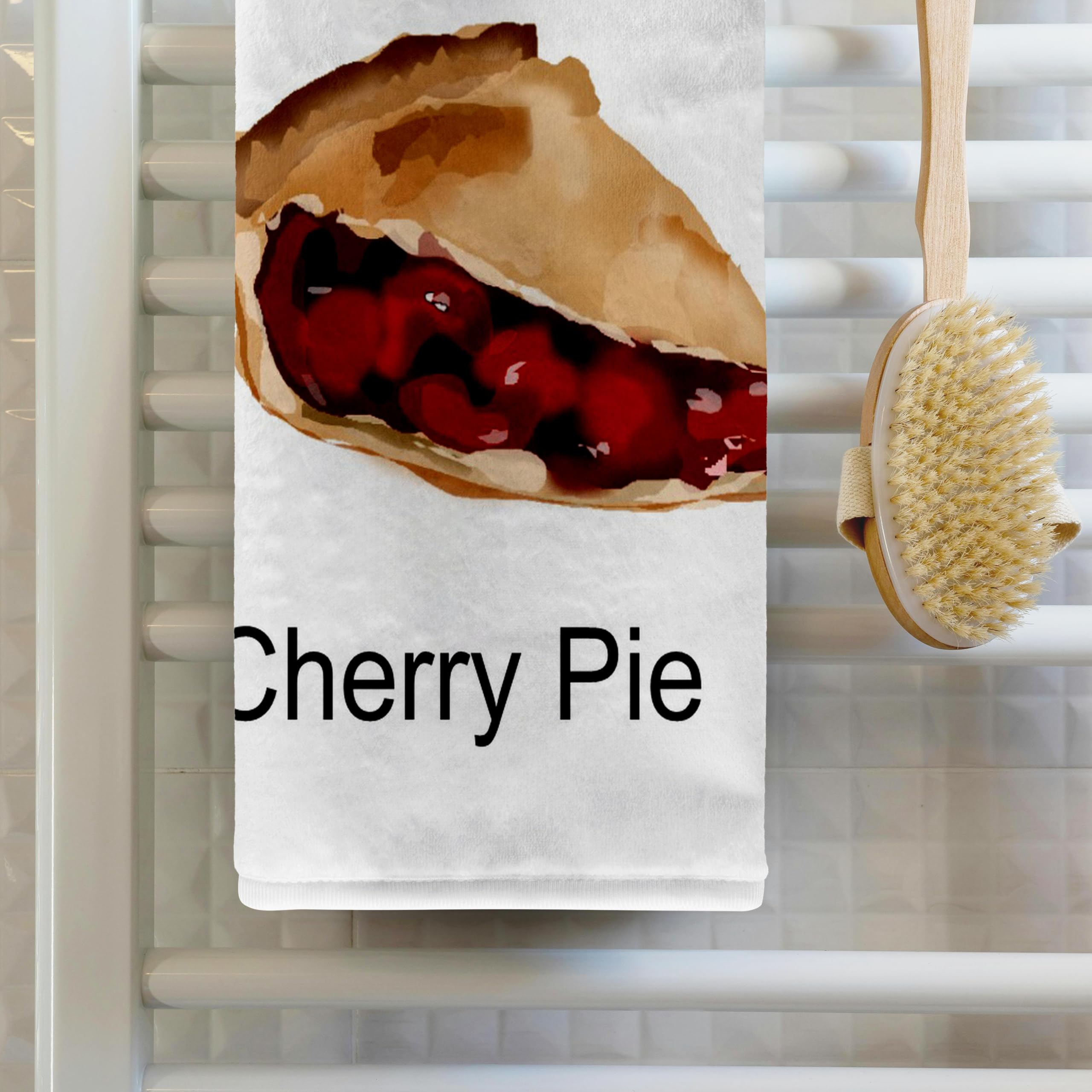 3dRose 15x22 Hand Towel - Image of Words Love Smell of Cherry Pie with Cartoon Pie Piece Lens Art by Florene - Love The Smell