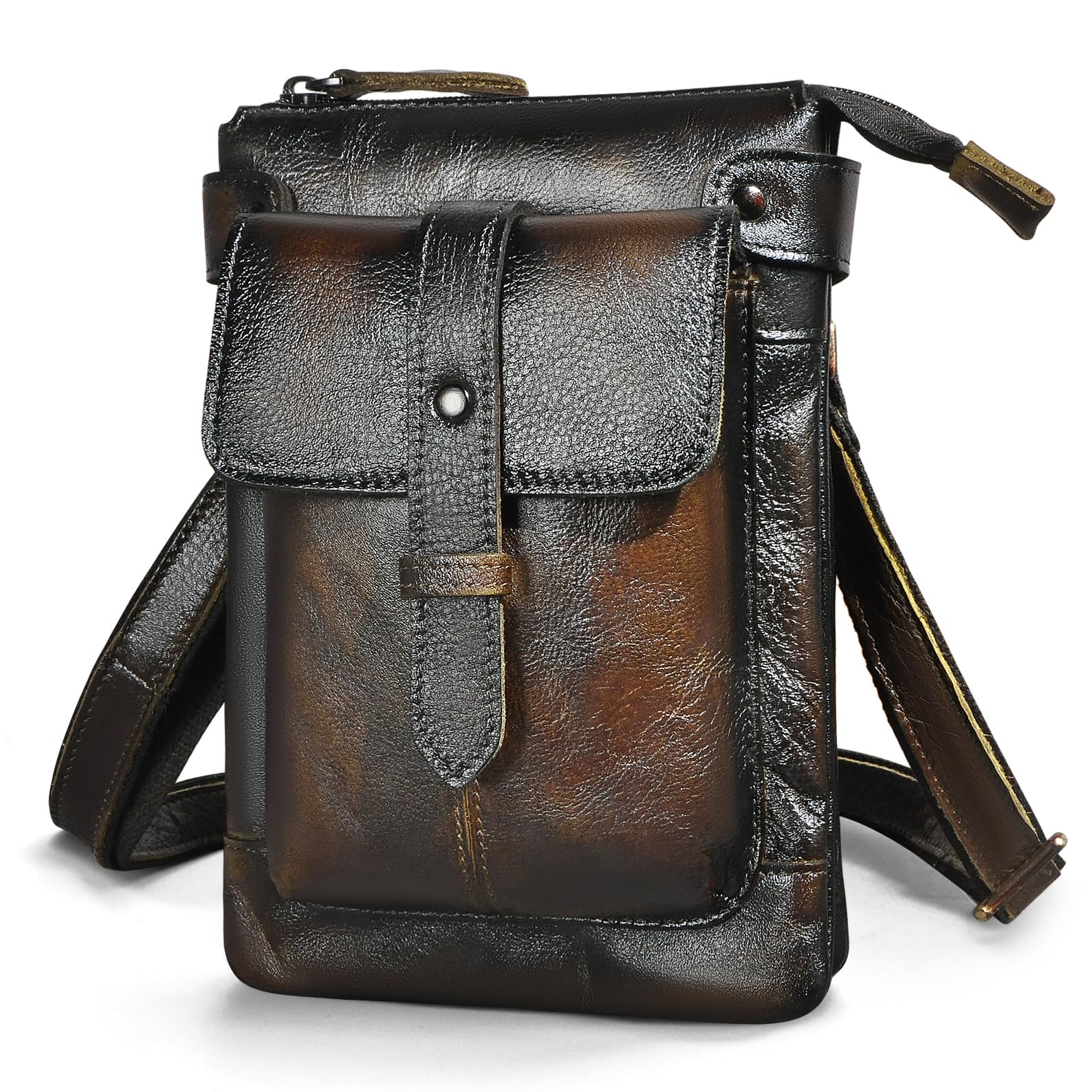 Le'aokuu Uomini Vera Pelle Viaggio Hip Bum Marsupio Fanny Belt Borsa a tracolla piccola 8711 (8711 Marrone scuro)