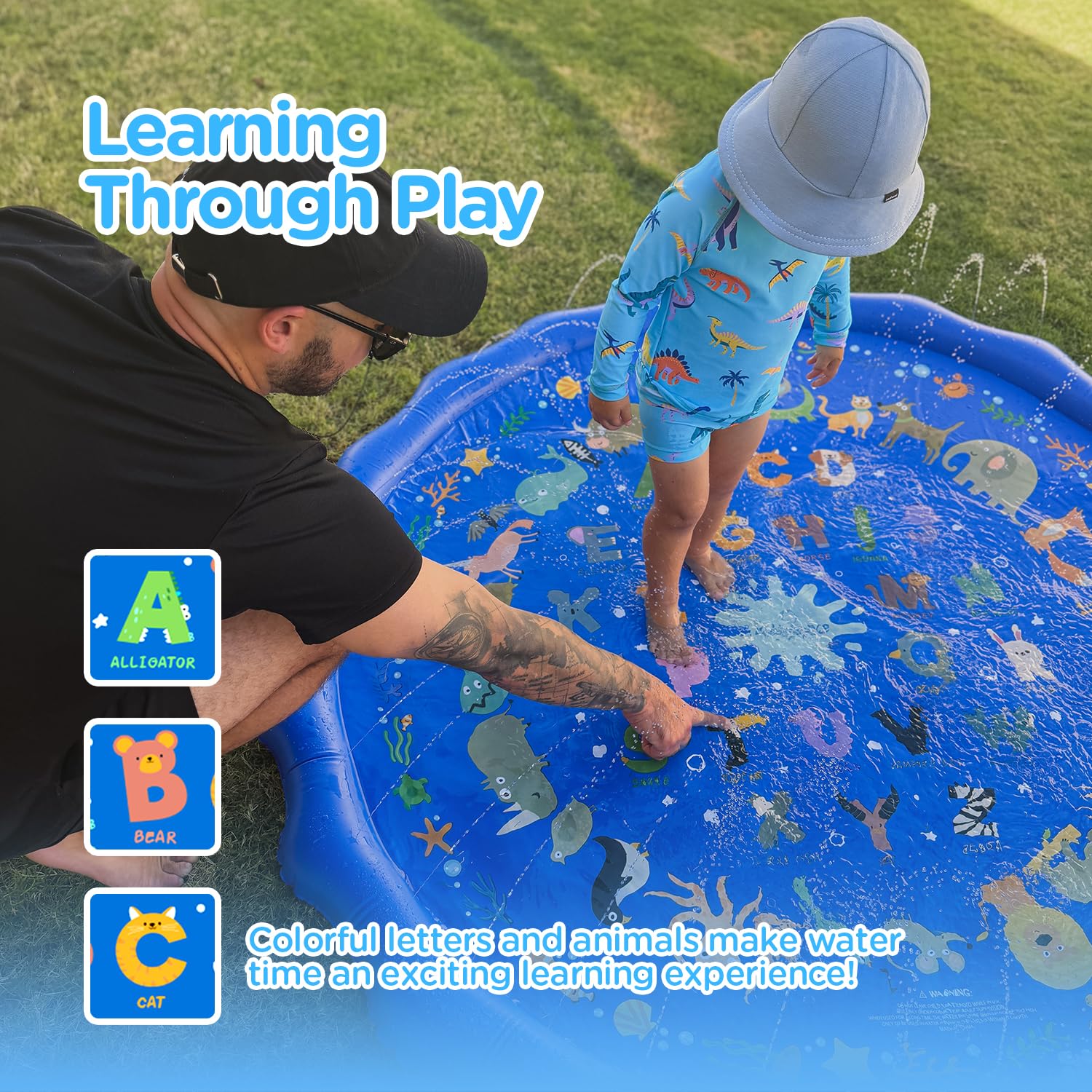 KiddoSpace Splash Pad for Kids, Non-Slip Outdoor Water Play Mat with Learning Designs - Image 2