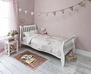 Noa and Nani Single Bed in White 3ft Single Sleigh Wooden Frame Astrid