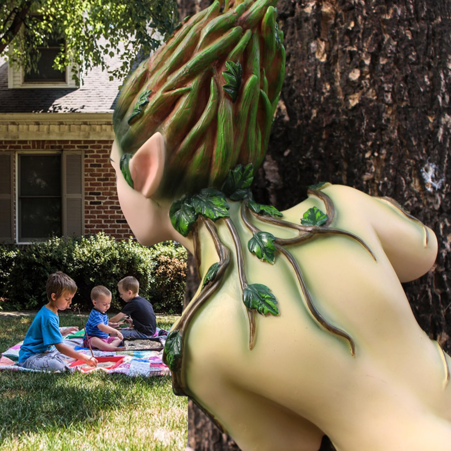 Fairy Tree Hugger, decoración de caras de resina resistente a la intemperie al aire libre, decoración divertida de los árboles al aire libre, decoración de troncal de árbol fácil de instalar para pat