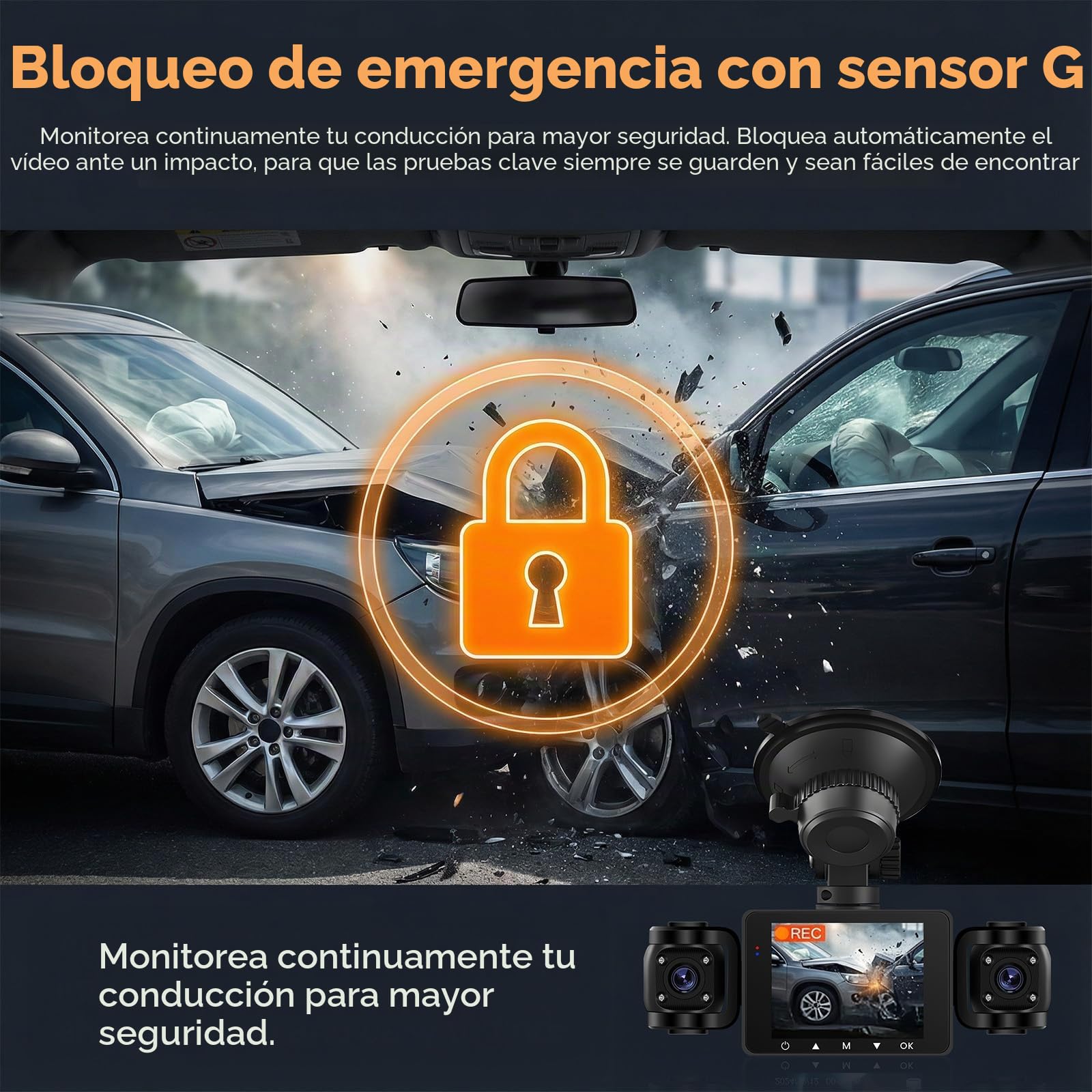 SIXWIN Dash CAM Coche 360° 4 Cámaras, 1080P, Pantalla Táctil IPS 2.4", Monitor de Estacionamiento 24H, Sensor G, Visión Nocturna, Asistente Marcha Atrás, Compatible 128GB, Universal para Todo Coche