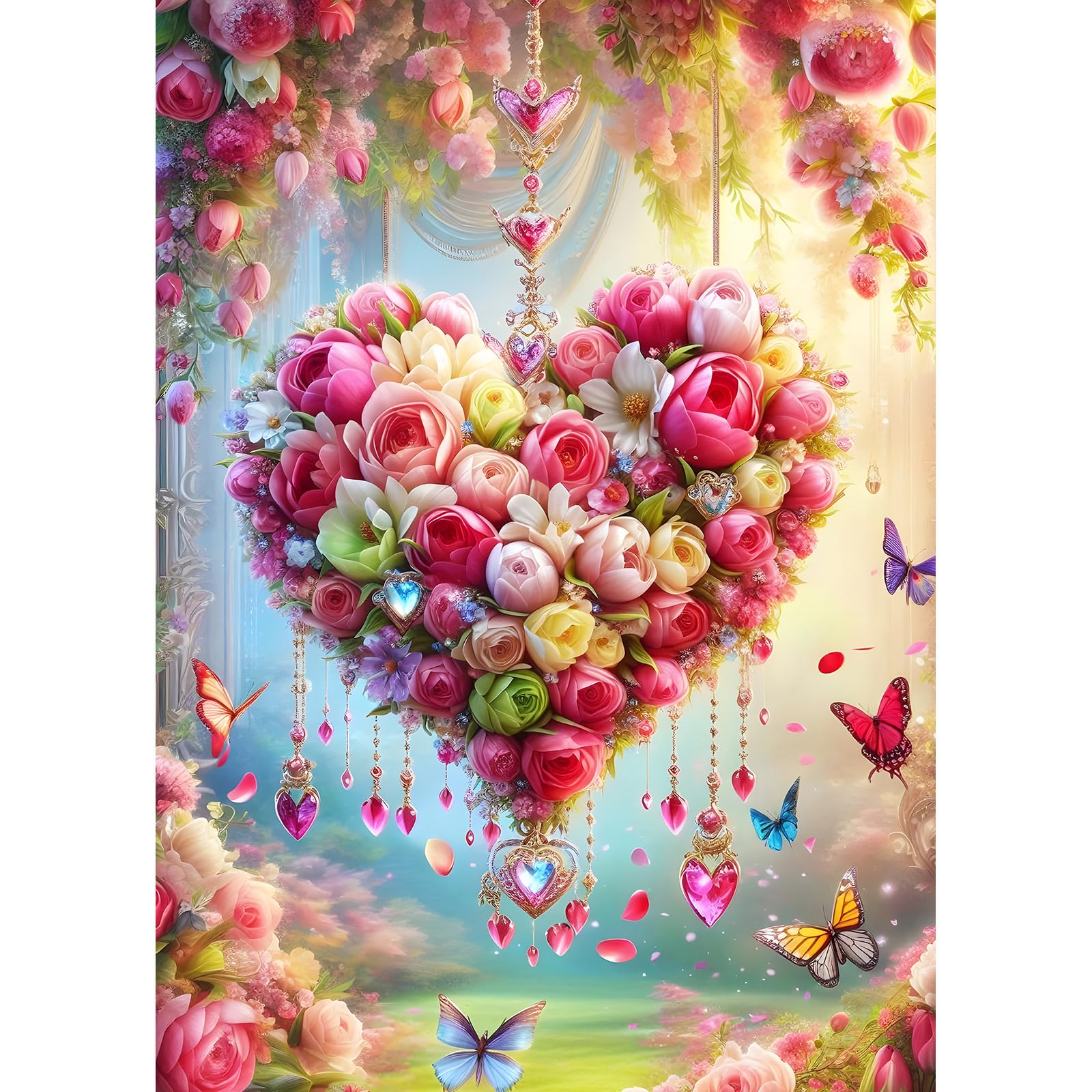 DPHERO Love Heart Diamond Painting Kits for Beginners Adults,5D DIY Colorful Flowers Diamond Art Kits,Round Full Drill Butterfly Art Crafts,DIY Painting by Numbers for Home Wall Decor 12x16 inch