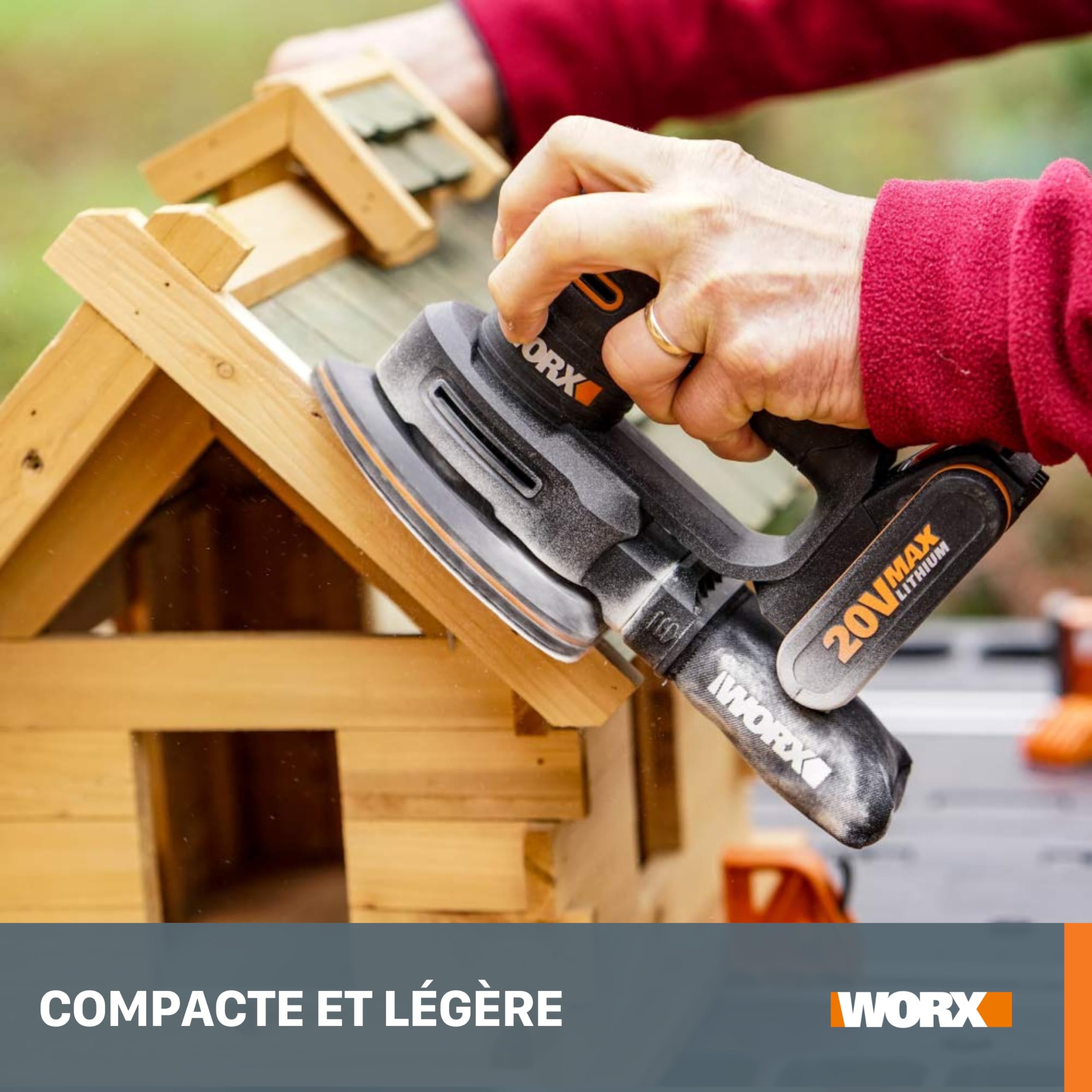 WORX Ponceuse Triangulaire sans Fil 20V WX822, Idéale pour Poncer les Meubles en Bois, Portes, Coins, etc, Système Anti Vibration, Livrée Avec 1 Batterie 2Ah, Chargeur Rapide et Accessoires