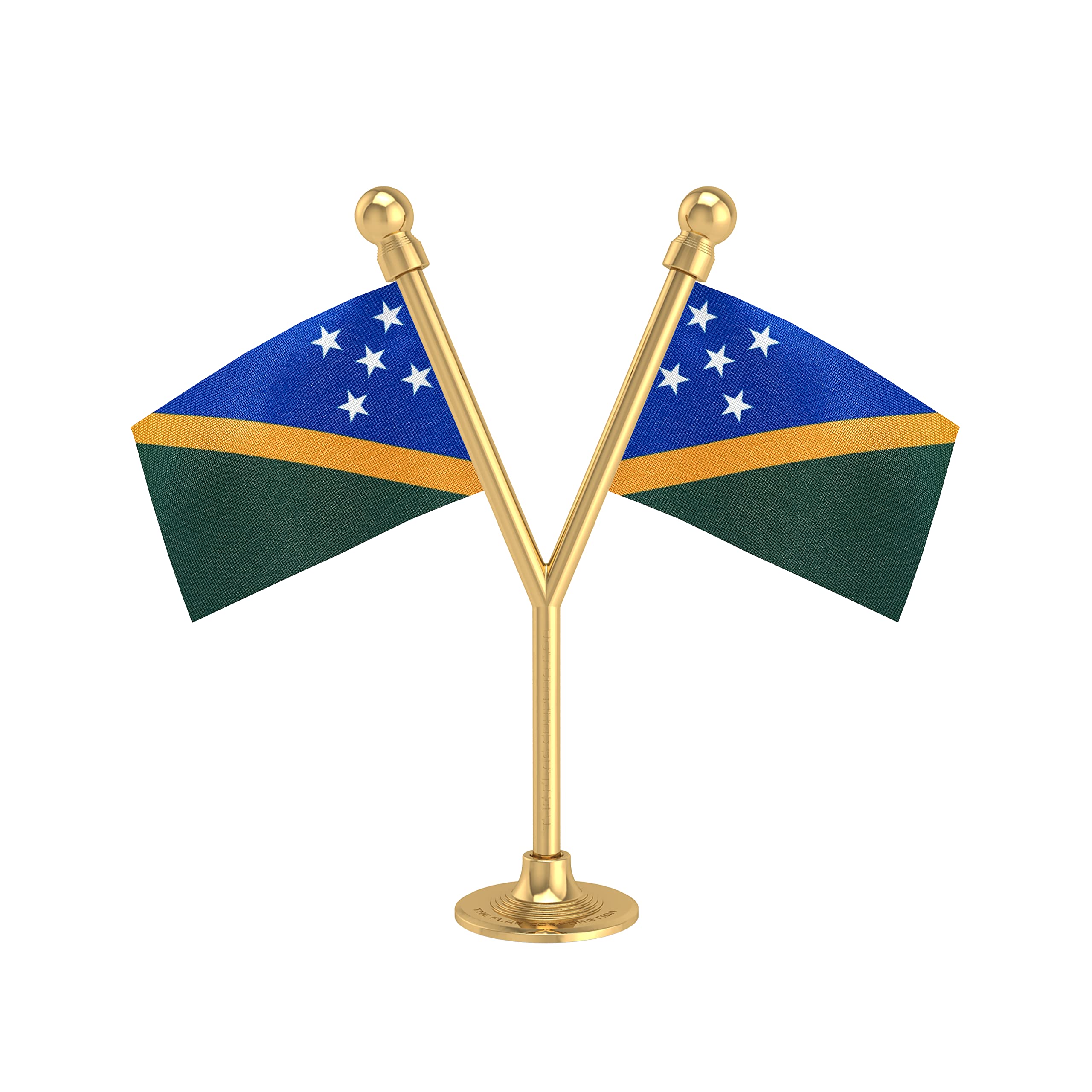 The Flag Corporation Dual Solomon Islands Car Dashboard Flag 2in x 3in with A Plastic Sublime Gold Base