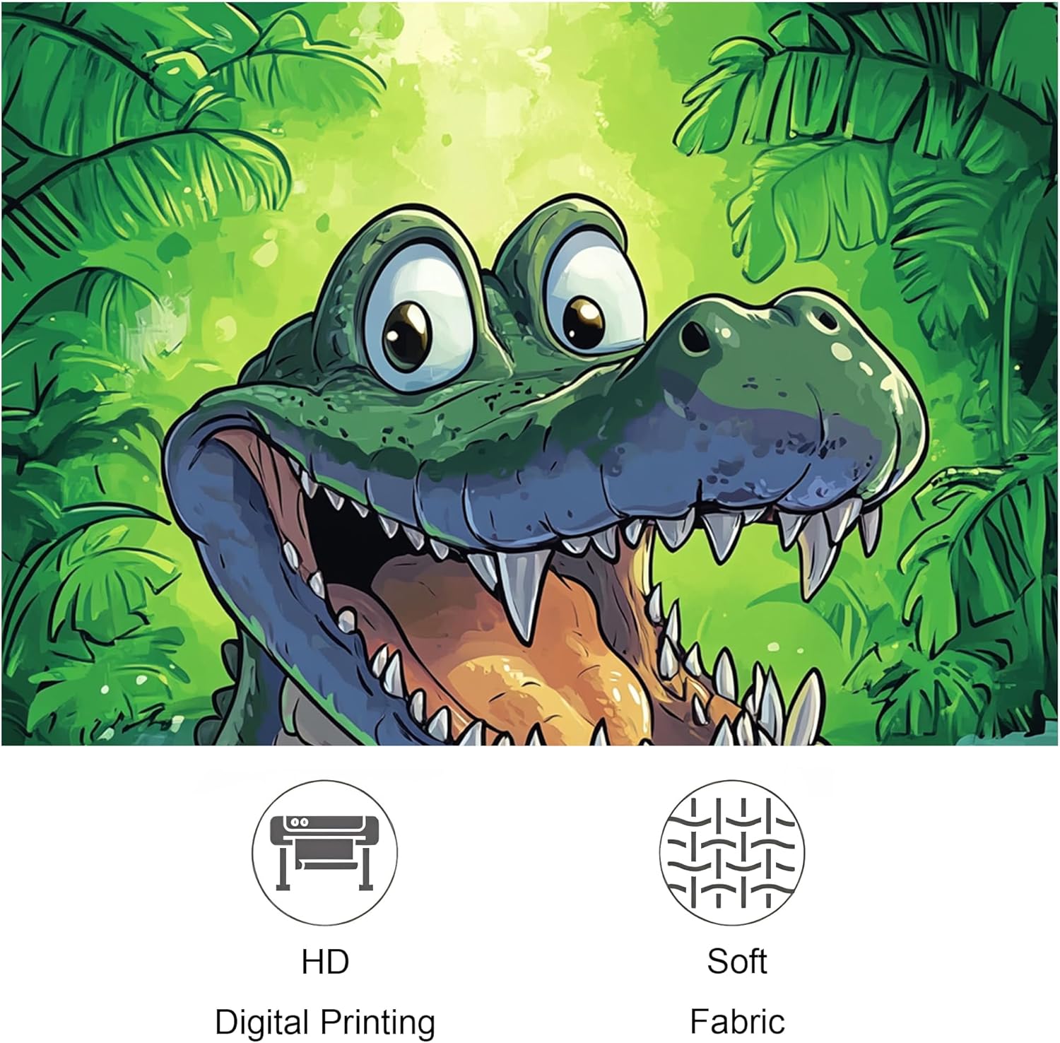 3PCS Cartoon Fun Crocodile Bathroom Accessory Set with Two Non-Slip Washable Bath Rugs (16x24&20x32), Anime Weird Alligator Bathroom Mat Decorative-72''x72'''