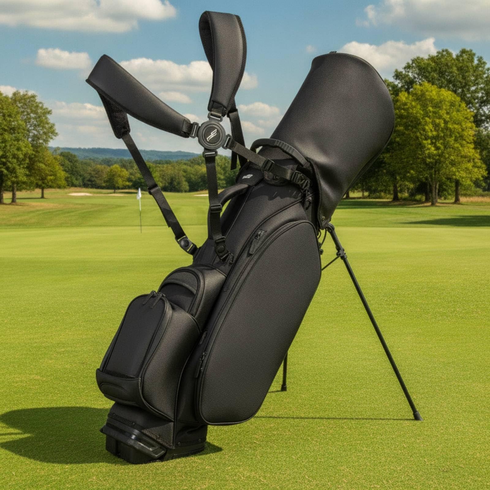 predolo Golf Standbag viel Stauraum Standbag strapazierfähig Tragetasche mit Standbeinen für Driving Range, Schwarz