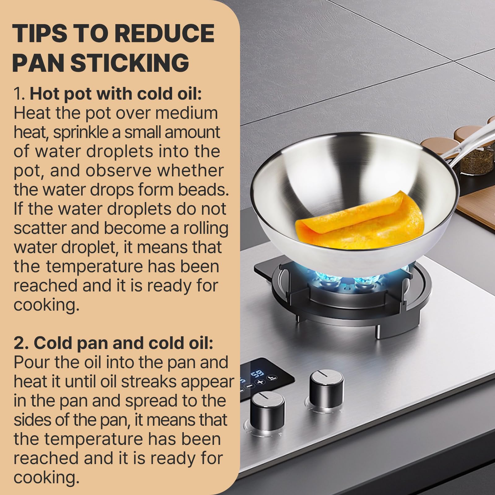 Dr.HOWS ESSENTIAL Tri-ply Stainless Steel Wok Pan, Kitchen Woks & Stir-fry Pans with Lid, Works on Induction, Dishwasher and Oven Broiler Safe, Cooking Frying Pan, Silver (9.5