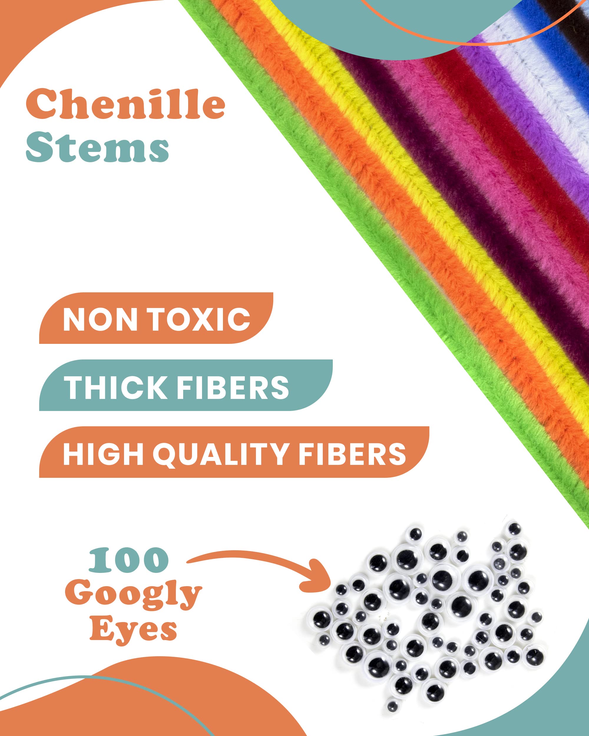 GRACEMIN 478 Pcs Pipe Cleaners with Googly Eyes – 27 Assorted Colors, Soft Bristle Chenille Stems for Arts & Craft Supplies & Kids Classroom Crafting Kit - (6 mm x 28 cm)…, 27 Multi Color (01)