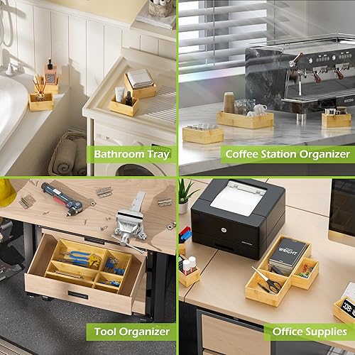 Miniatura 7 de Greatseas Bandejas organizadoras de cajones de baño, organizador de cajones de bambú, organizador de utensilios de cocina, organizador de cubiertos,