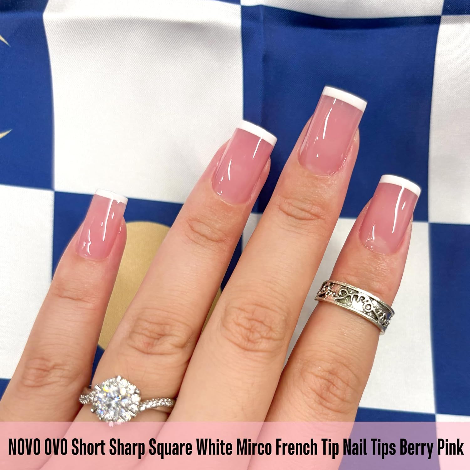 NOVO OVO Short Sharp Square White Mirco French Tip Nail Tips Press on BERRY PINK, Need Builder Gel Top Coat Nail Glue,Soft Gel Fake Nail Extension, Full Cover False Nails Salon DIY x15 Sizes 240 pcs