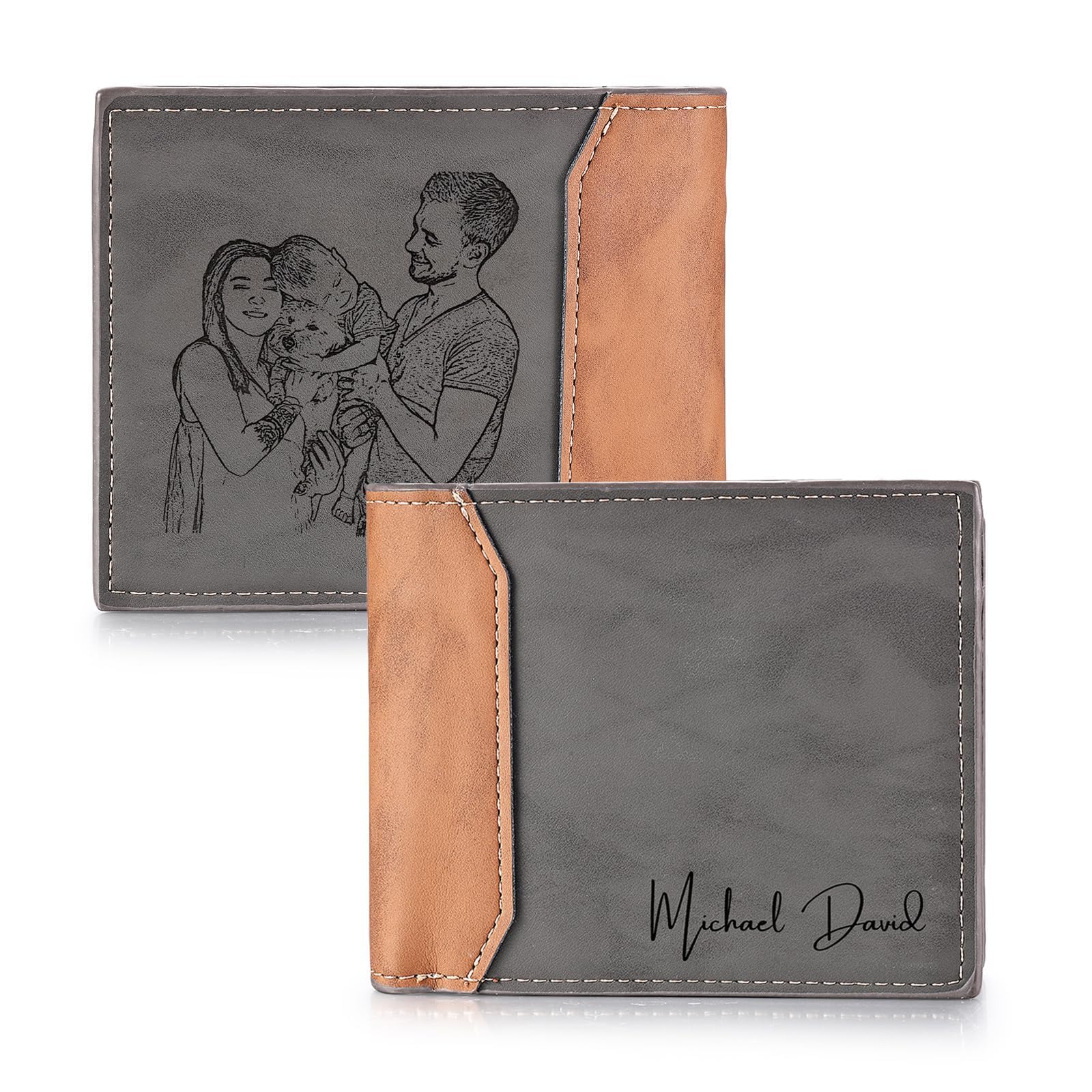 Dailygems Custom Wallets for Men Personalized Wallet for Men with Photo Name Mens Leather Engraved Wallet Gifts for Husband Dad Grandpa Customized