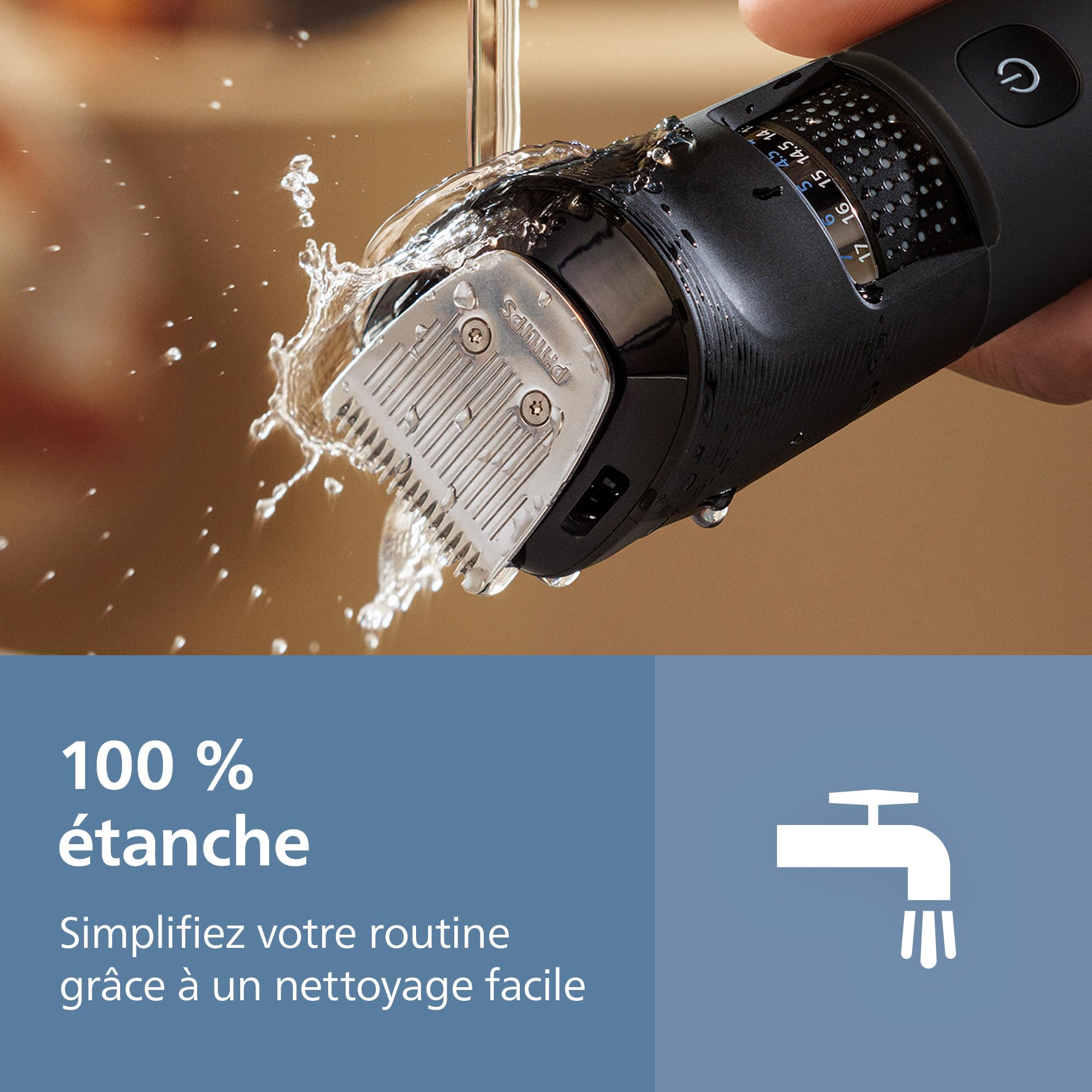 Philips Tondeuse à barbe série 5000 - Lames en métal auto-affûtées, 40 hauteurs de coupe réglables, Technologie BeardSense, Système collecte des poils, 100% étanche, Pochette, Modèle BT5785/30