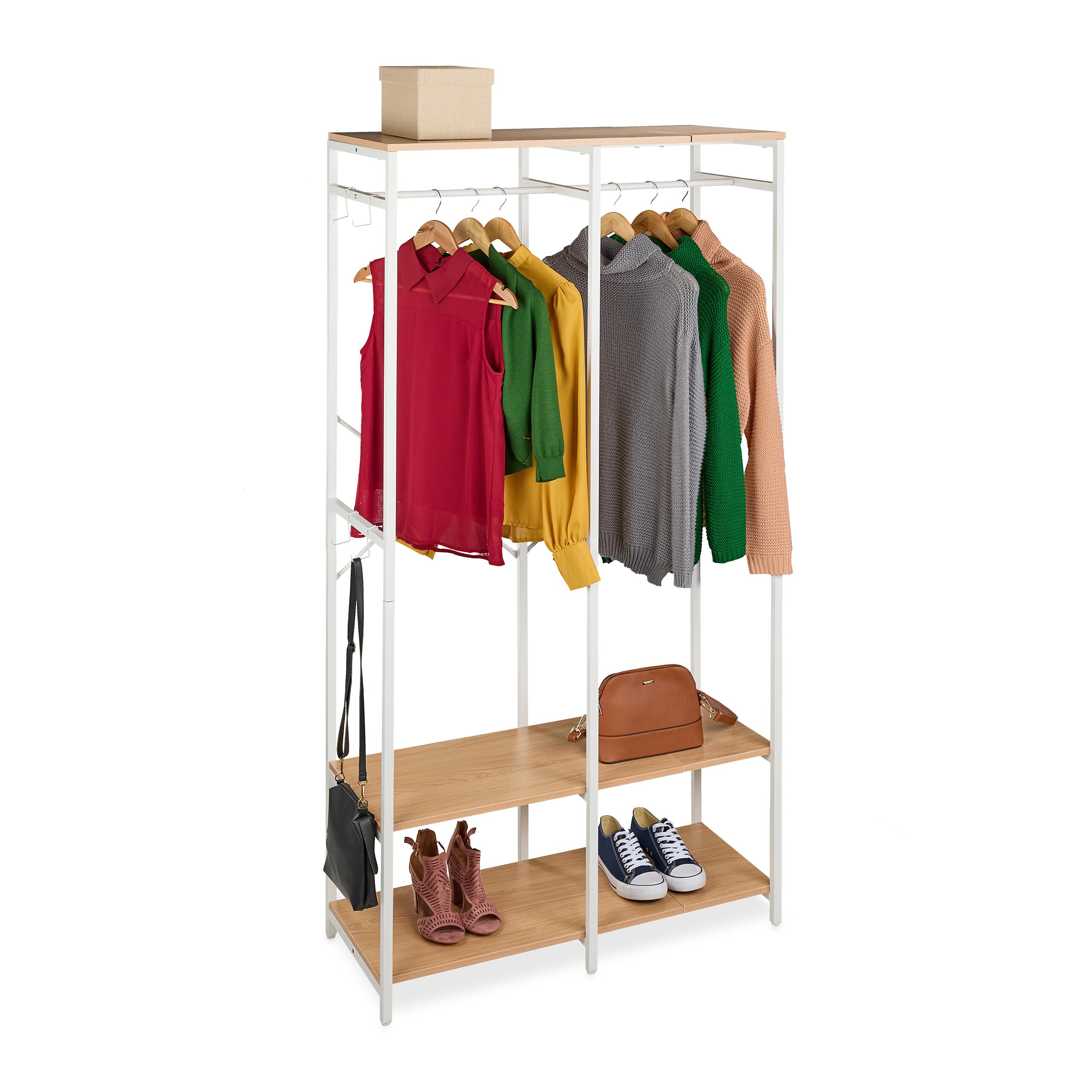 Perchero Relaxdays, Abierto, Armario, estantes y Barra, HBT: 180 x 94,5 x 40 cm, Perchero, Metal, Blanco/Madera
