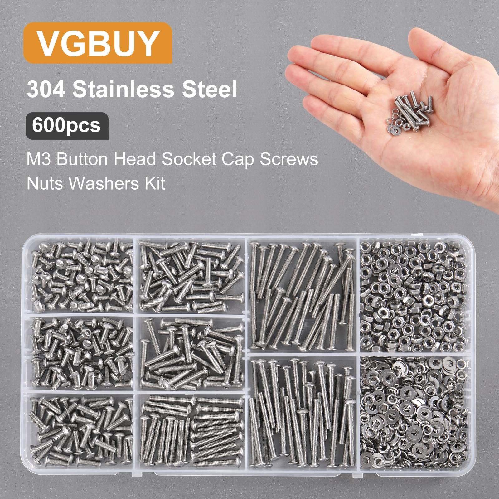 Assortment Kit Of 600pcs Of * Screws, Including Sizes M3X 6/8/10/12/16/20/25/30Mm, Made From 12.9 Alloy Steel With Black * Plating, Featuring Hex Socket Head Screws, Nuts, Bolts, And Washers