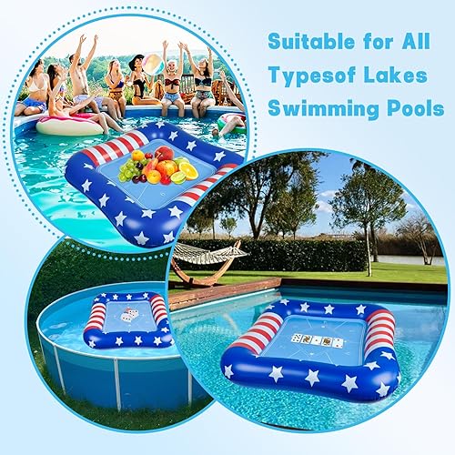 Miniatura 7 de succulentlovers Mesa de cartas inflable grande para piscina con naipes impermeables  41 pulgadas impermeable para piscina, mesa de juegos flotantes