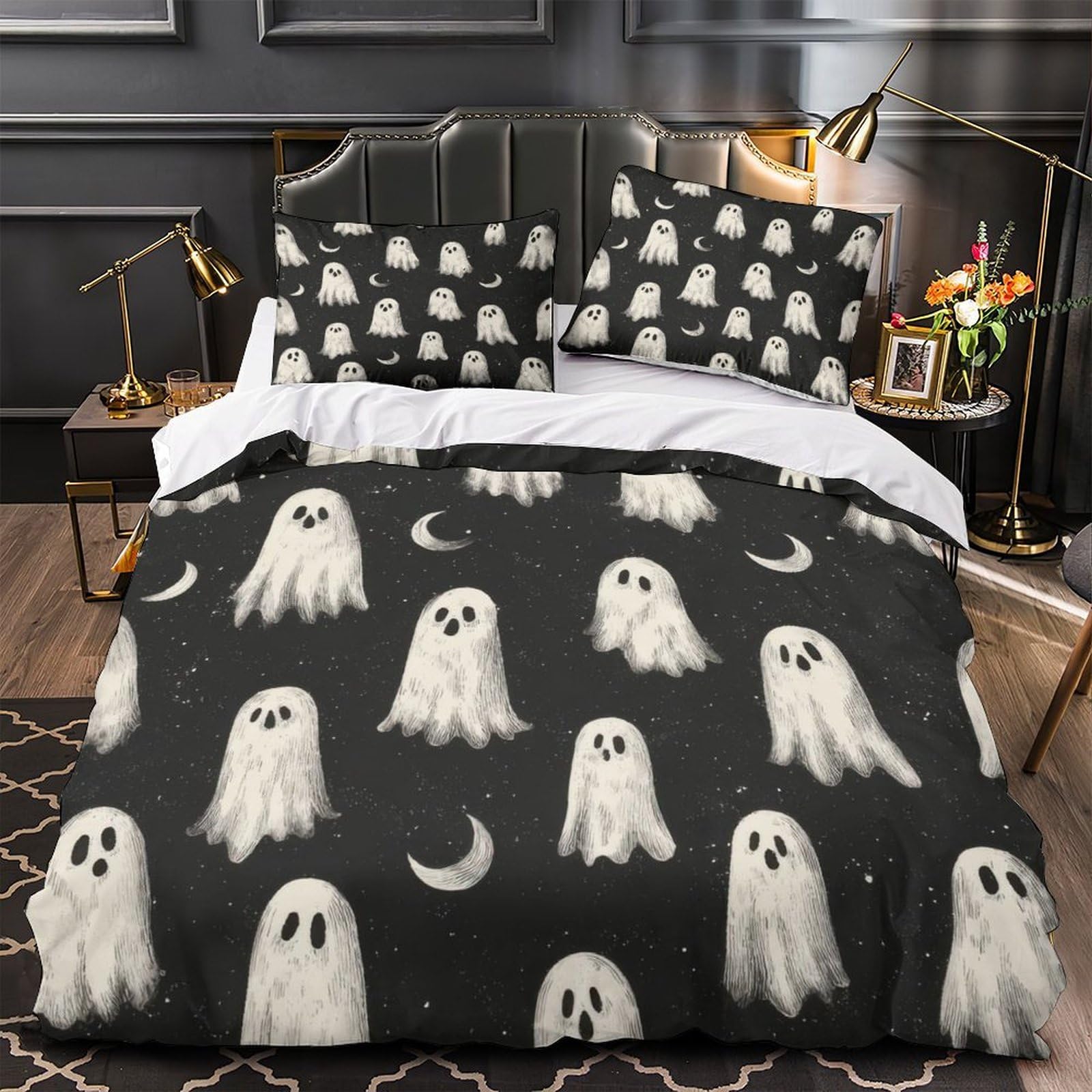 Housse de couette fantômes d'Halloween microfibre entretien facile et drap léger 200x200