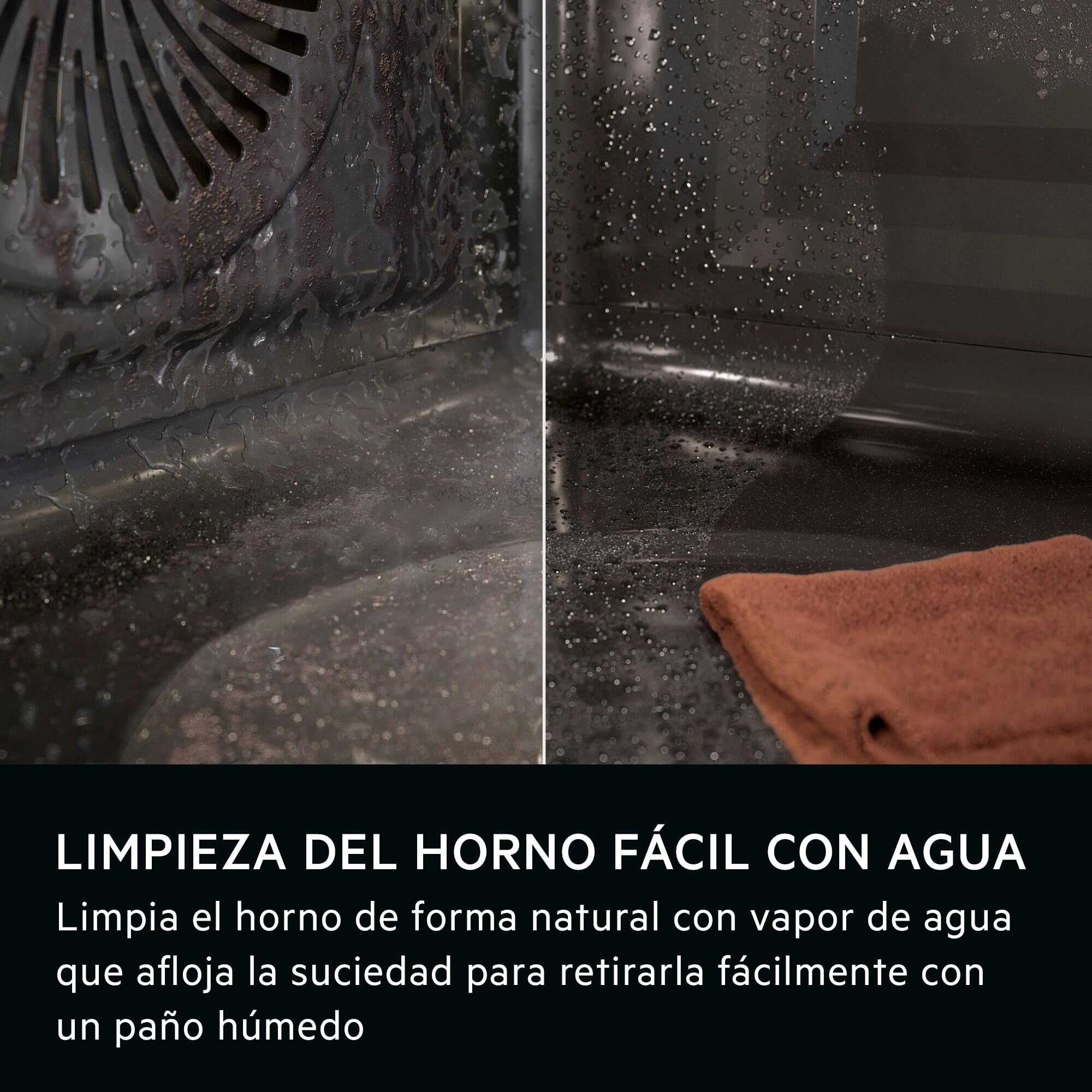 AEG OU5AB21CM – Horno Multifunción Serie 5000 SurroundCook, 65 L, Display LED, 9 Funciones, Limpieza AquaClean, Mandos Escamoteables Inox, Puerta 4 Cristales, Inox Infinity