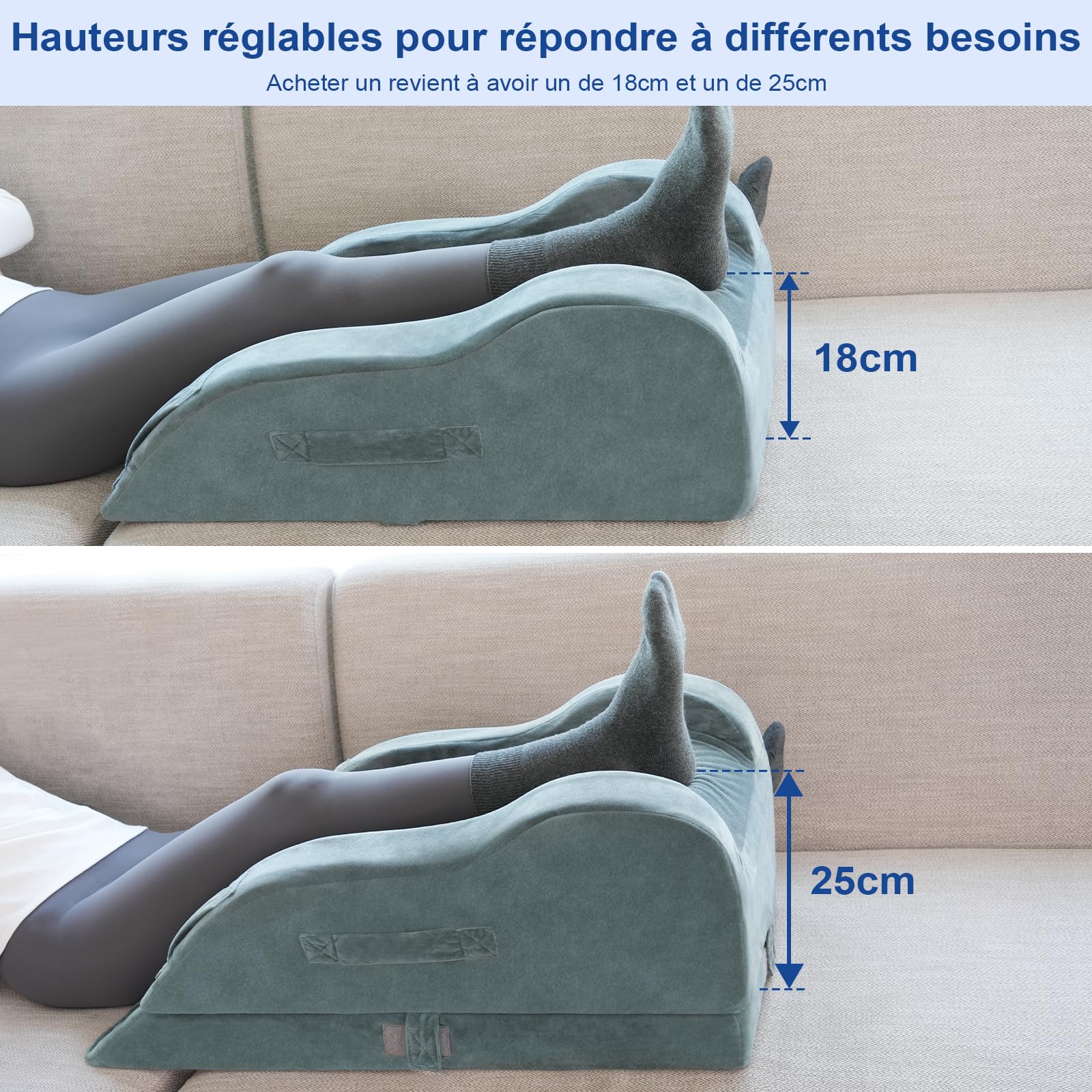KingPavonini Coussin surélevé réglable Post-opératoire, Courbe Ergonomique Maintient Le Genou Droit, Mousse mémoire Forme, améliore Circulation, réduit gonflements et douleurs (Jambe Unique)