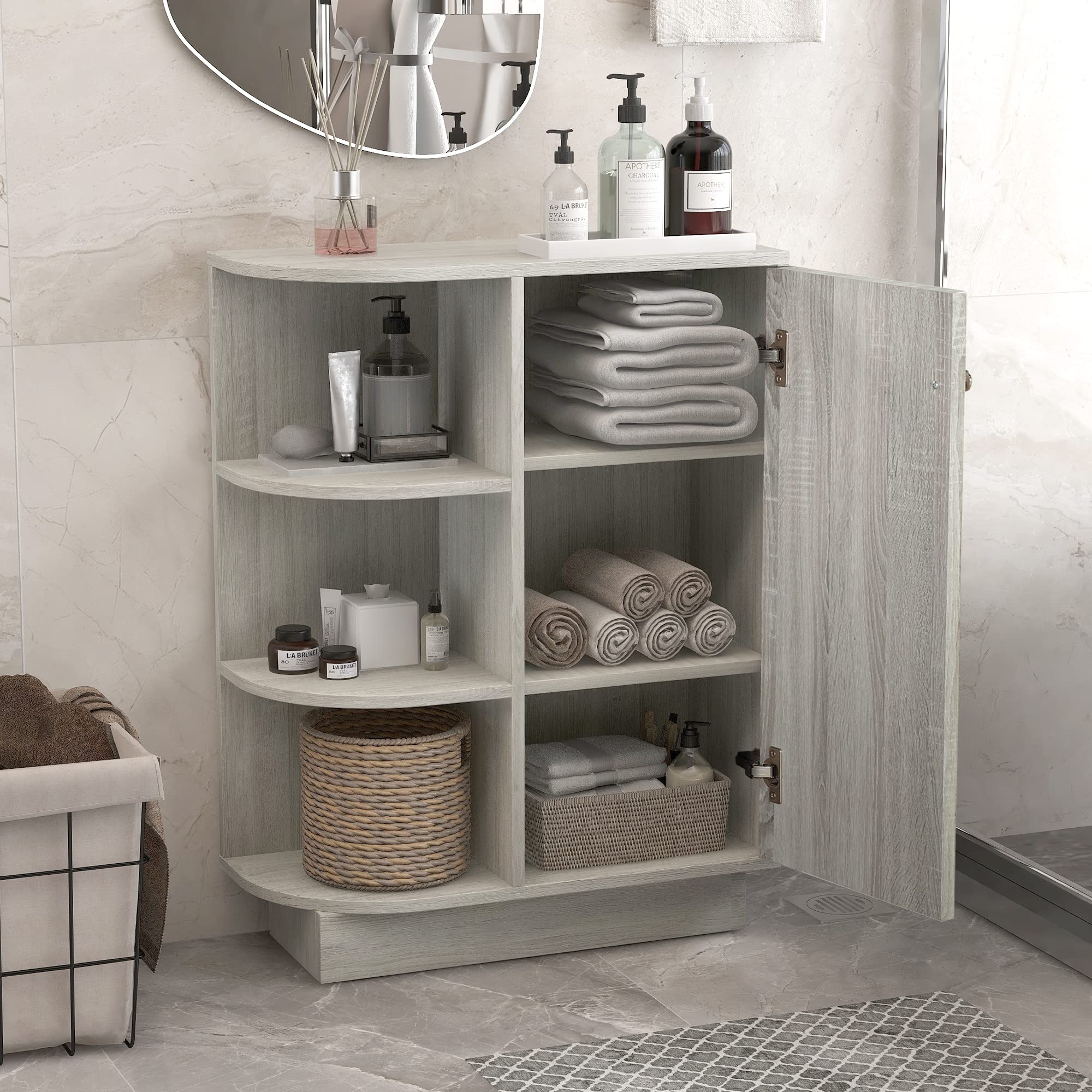 Merax Freestanding Organizer Bathroom Storage, Wood Floor Shelves and