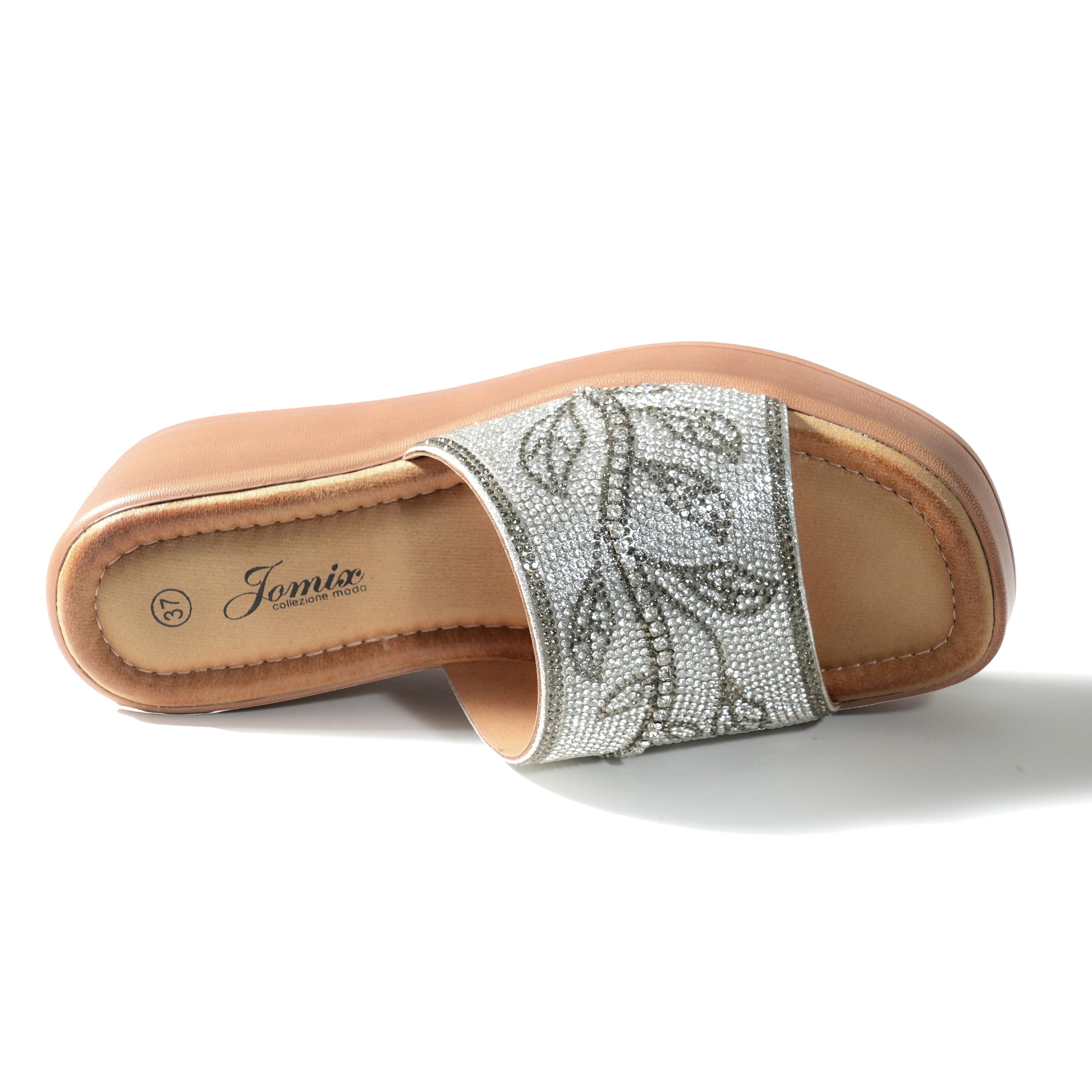 JOMIX Ciabatte Donna Zeppa 6 cm Sandali Platform Estivi Fascia Decorata Strass Pantofole Eleganti Slip On Comode Antiscivolo Mare Tempo Libero