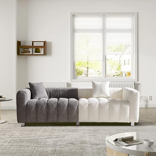 Hdxdkog Sofá moderno de 87.4 pulgadas con 2 almohadas, sofá de 3 plazas de terciopelo de peluche de alta calidad, sofá biplaza esponjoso con 6 patas