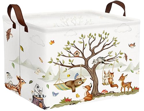 Cesta grande de juguetes de bebé del bosque plegable para niños, bonita caja de regalo de ducha, decoración de guardería (animales)