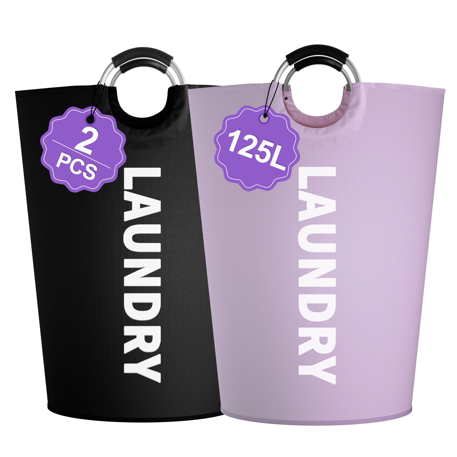 2Pack 125L Laundry Hamper, Oxford Clothes Basket with Padded Handle