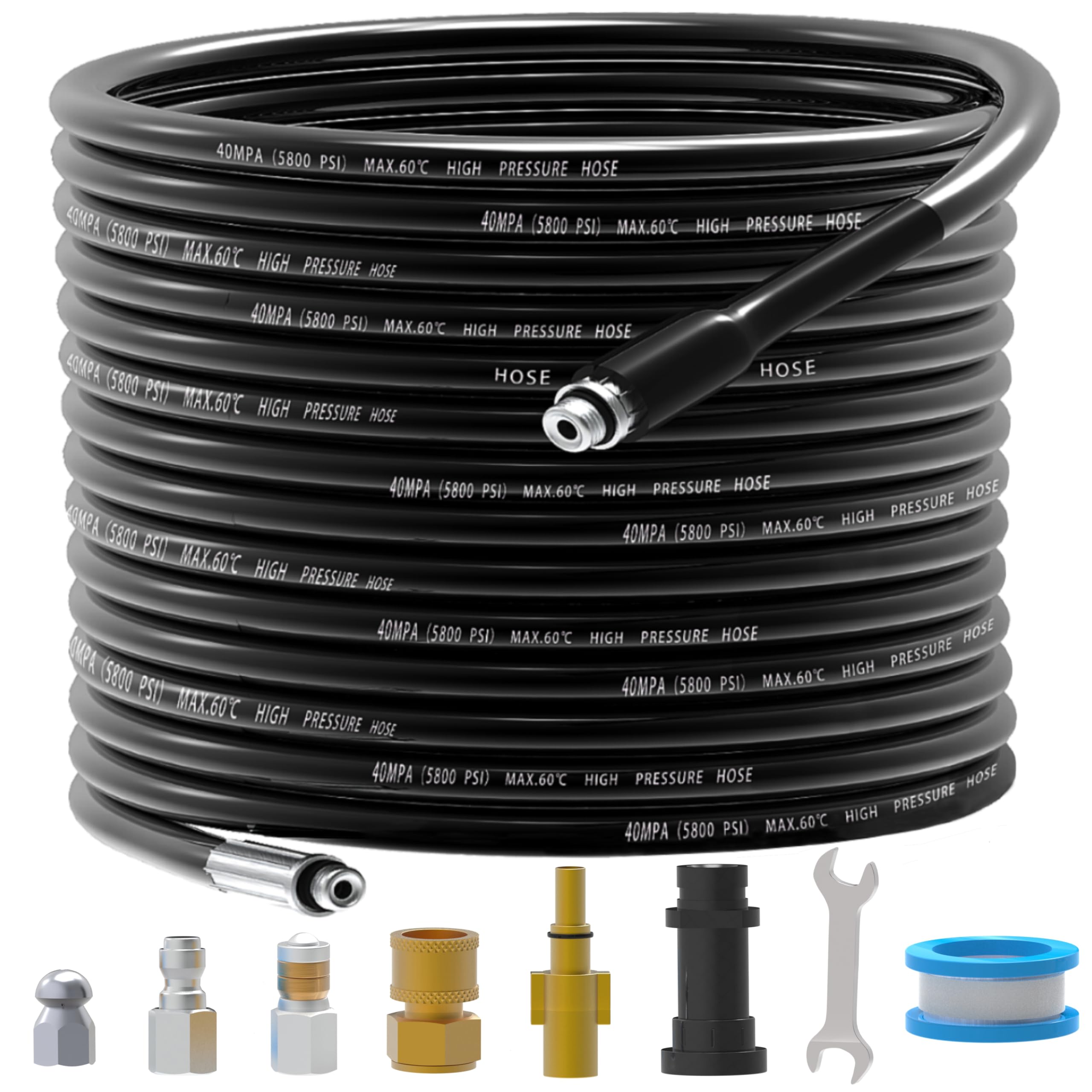 20M 400 Bar Rohrreinigungsschlauch Set für Kärcher K2-K7 Serien Lavor Bosch Hochdruckreiniger,Rohrreinigungsset für Verstopfte Rohre Abflüsse,Hochdruckschlauch mit Strahldüse Rotierender Strahldüse