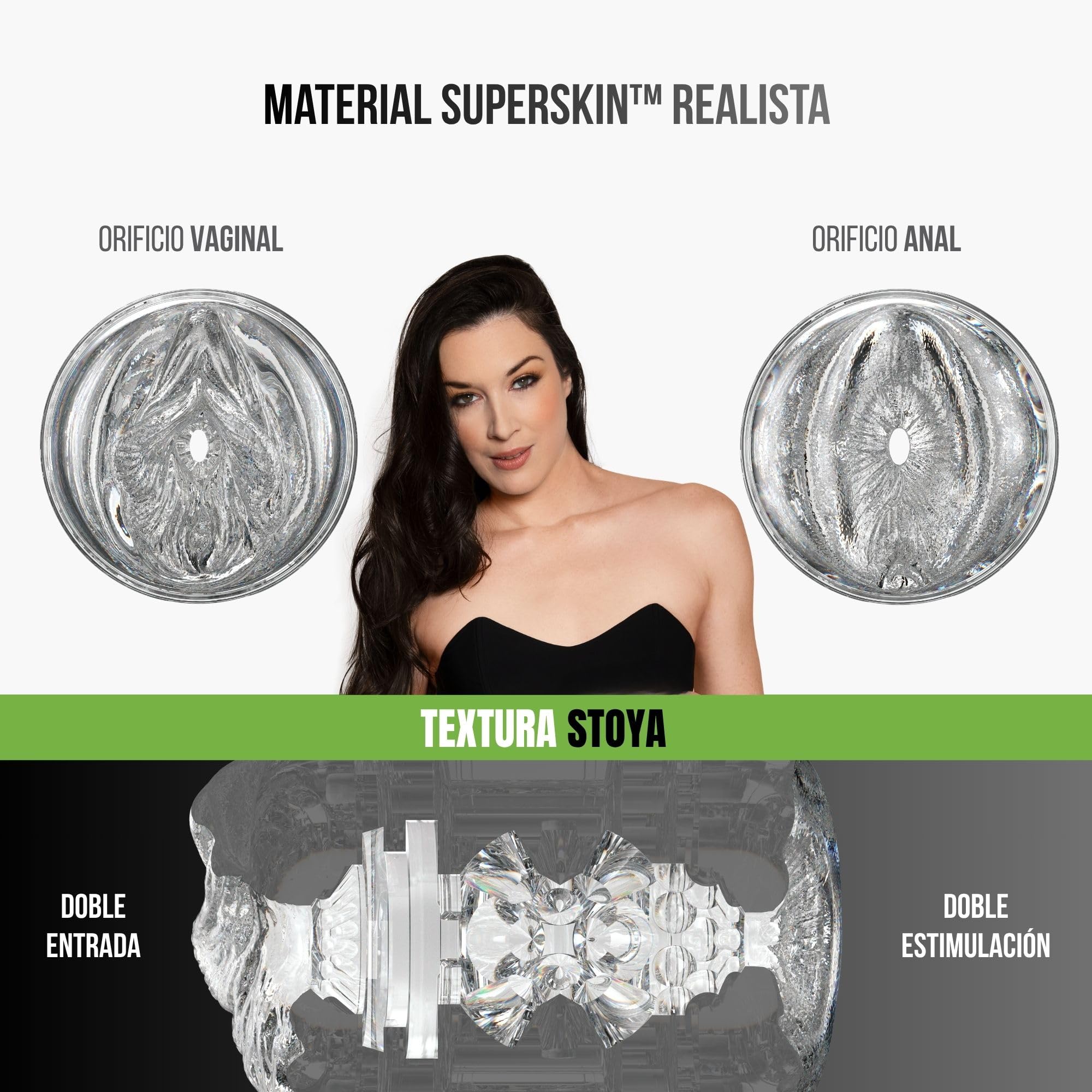 Fleshlight - Stoya Quickshot - Masturbador Masculino Real - Textura Superskin - Diseño Compacto y Transparente - con 2 Orificios de Entrada - Placer Extremo - Fácil de Limpiar
