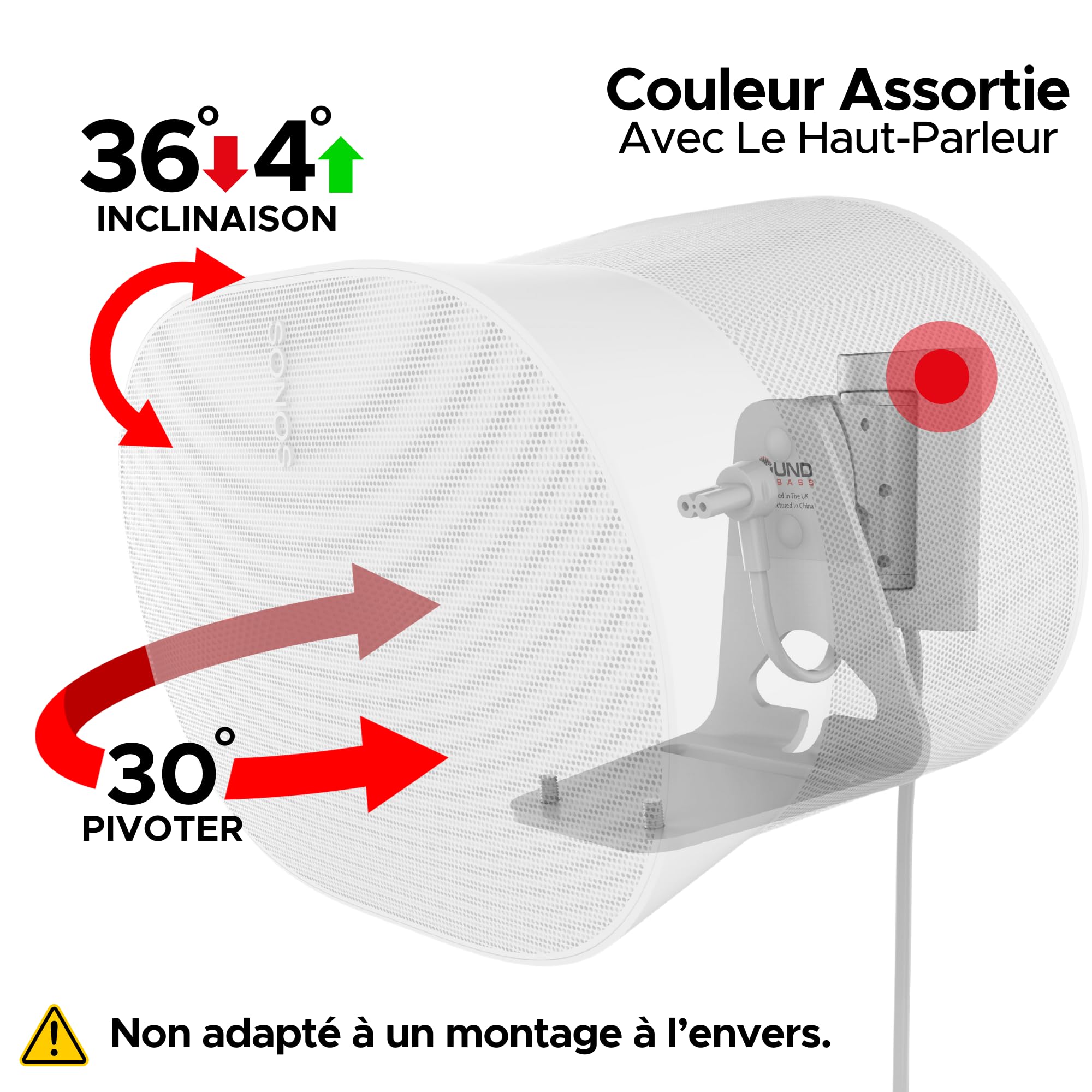 Sound Bass ERA300 Support Mural, Inclinable et Pivotant, Blanc, Simple (1 pièce), Compatible avec Sonos ERA 300, Installation Facile, Kit de Fixation Inclus