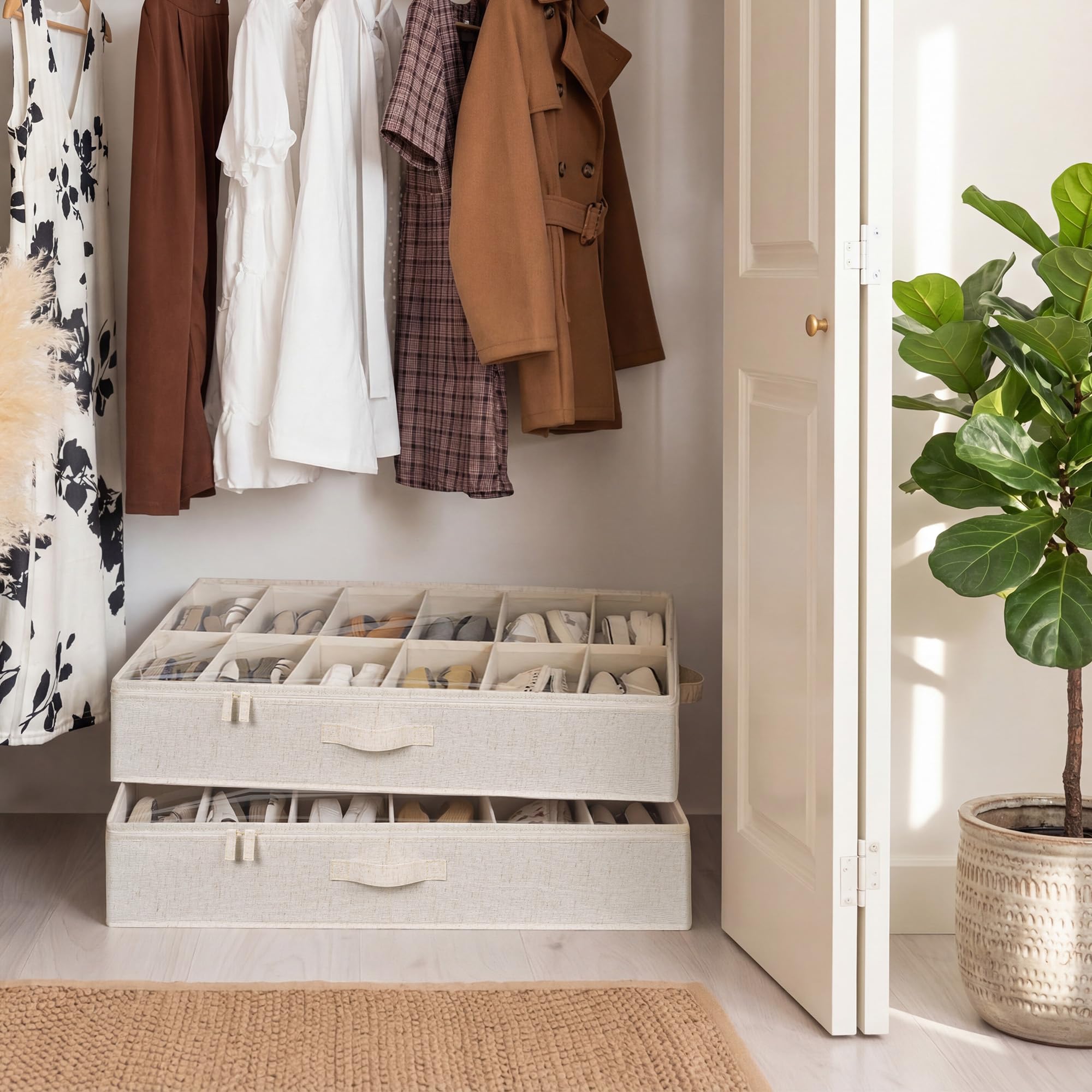 StorageWorks Organizer per scarpe per armadio, può contenere fino a 24 paia, confezione da 2 contenitori per scarpe in tessuto ultra spesso sotto il letto, con supporto inferiore e divisori regolabili