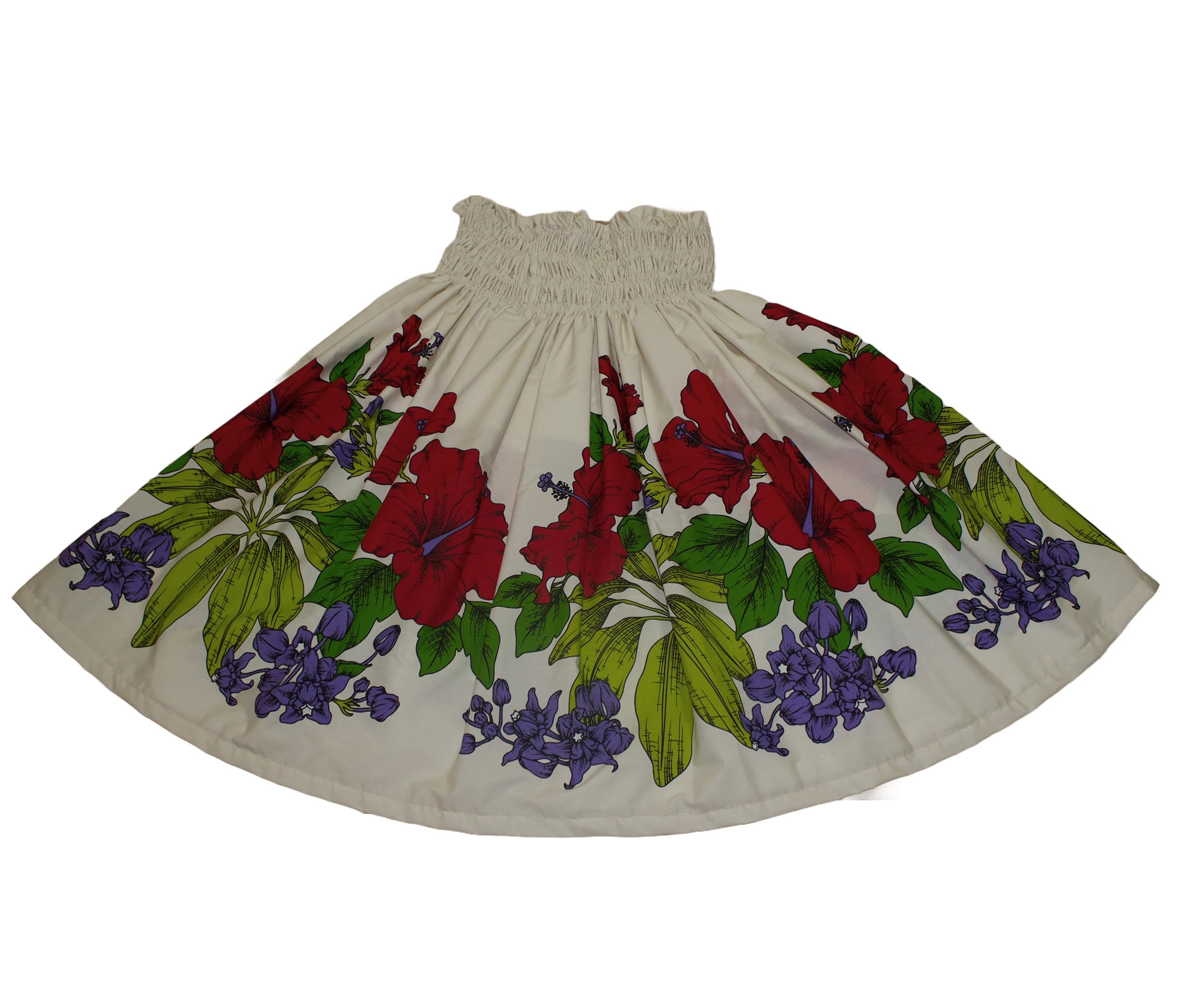 Rainview Creations Hawaiian Pa'u Hula Skirt for Women Hawaii Hula Dancer Colorful Hibiscus Flower Skirts for Adult Size (US, Alpha, One Size, Regular, Long, Beige)