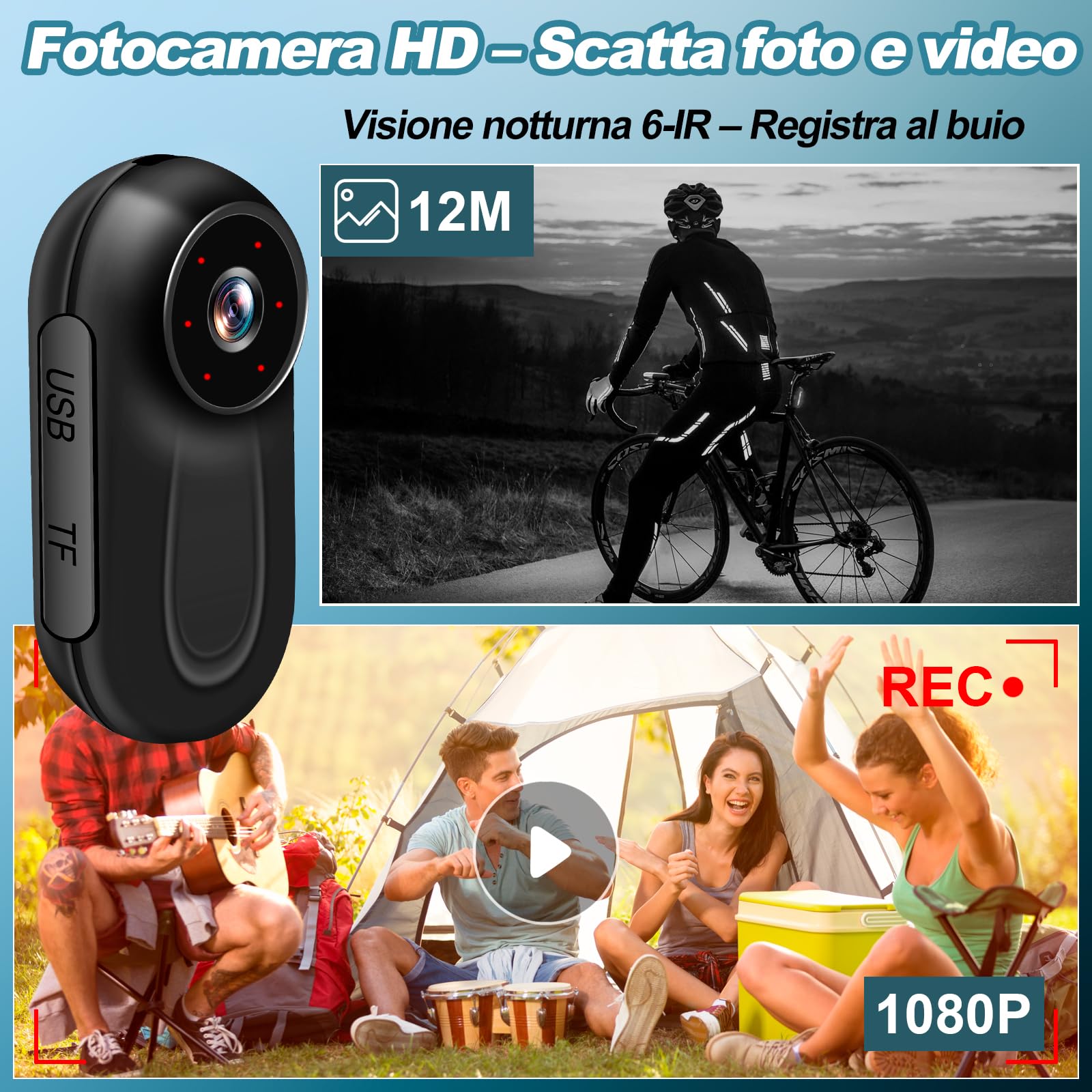 SecuraLen Action Cam 1080P - Mini Videocamera Sportiva Con Visione Notturna, Schermo E Supporto Magnetico