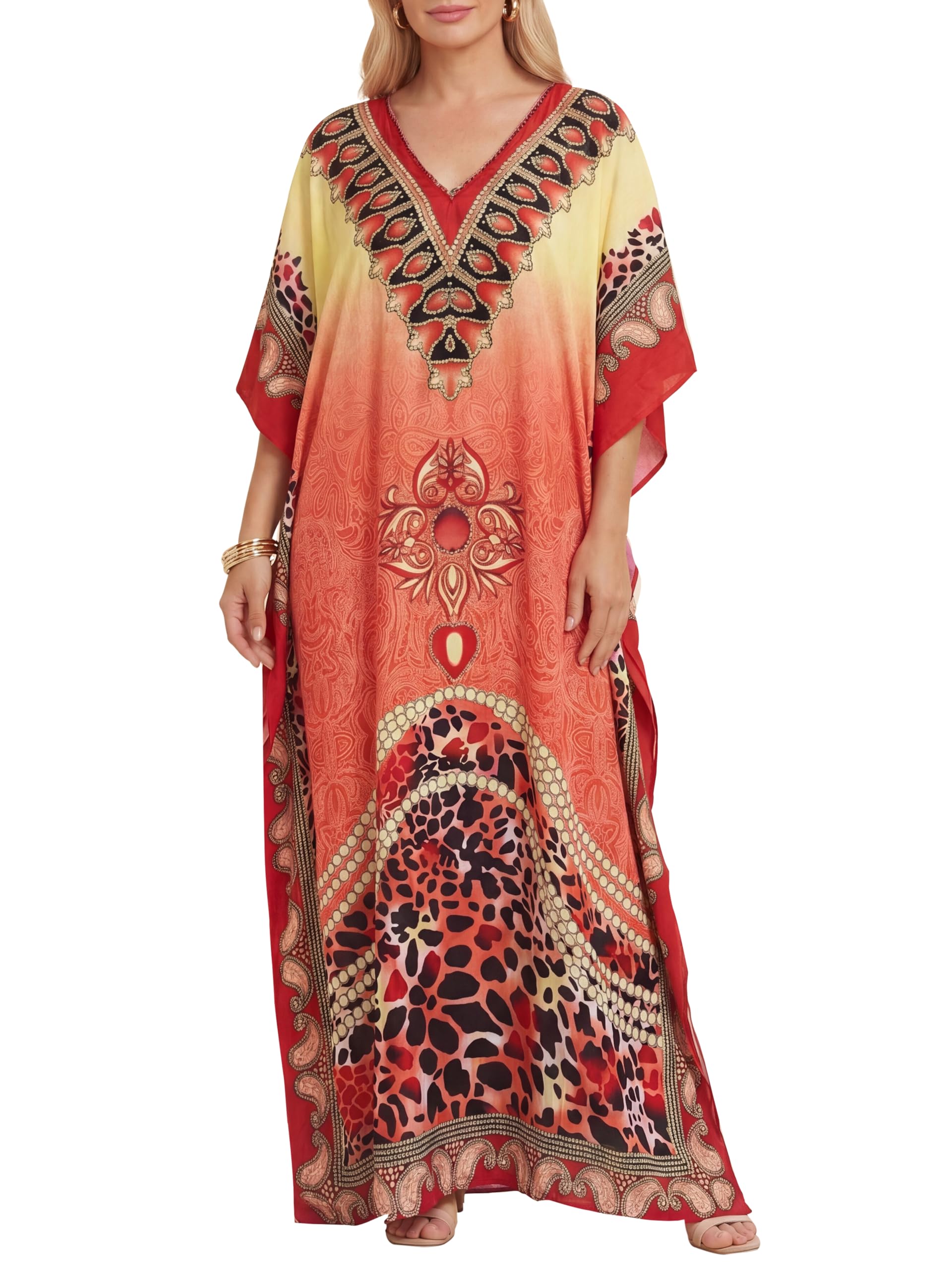 Love My Fashions® Women's Kaftans Morrocan Print Tunic Long Summer Dress Loungewear Swim Cover Up Beachwear Sundress Casual Nightwear