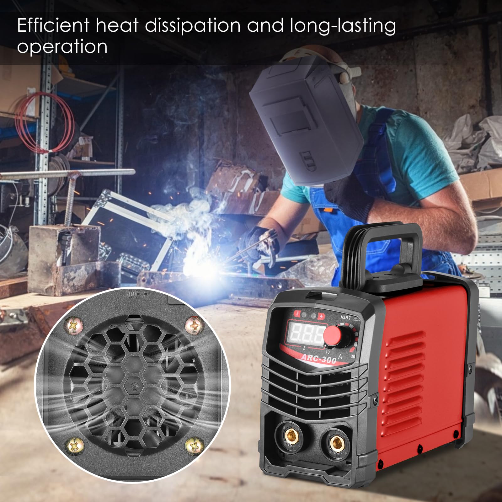 IGBT Inverter Schweißgerät 300A ARC MMA Elektroden Schweißgerät mit LCD Display tragbar 220V inkl. Schweißbrenner Masseklemme Schutzbrille Handschuhe Bürste und Stabelektroden-Rot