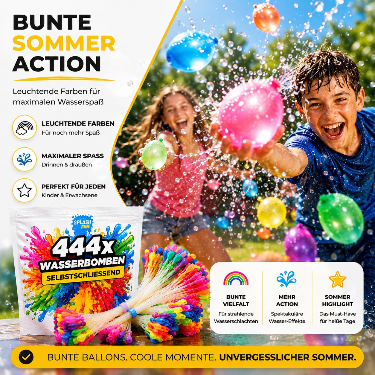 444 bombe ad acqua colorate, autosigillanti, riempibili estremamente rapidamente, per bambini e adulti, palloncini
