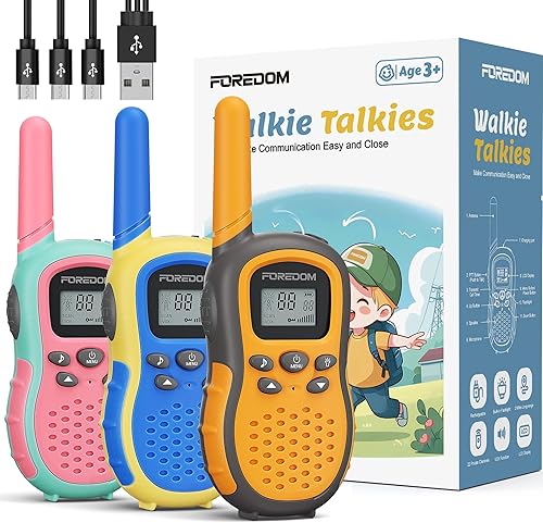 FOREDOM Walkie Talkies recargables para niños, Walkie Talkies de largo alcance para niños y niñas de 3 a 12 años, juguetes de cumpleaños con