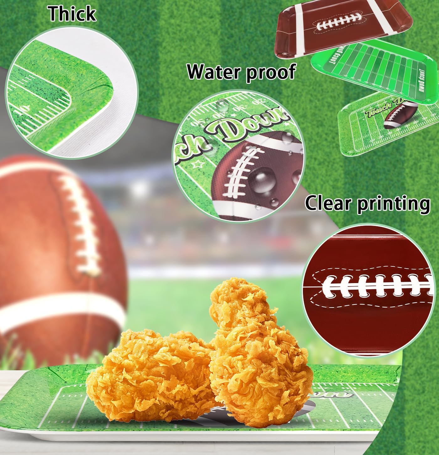 3 PCS Football Serving Trays 12.8 x 10 Inch Melamine Serving Platter Reusable Football Party Trays for Snacks Cookies Dessert Food Serving Dish Plates