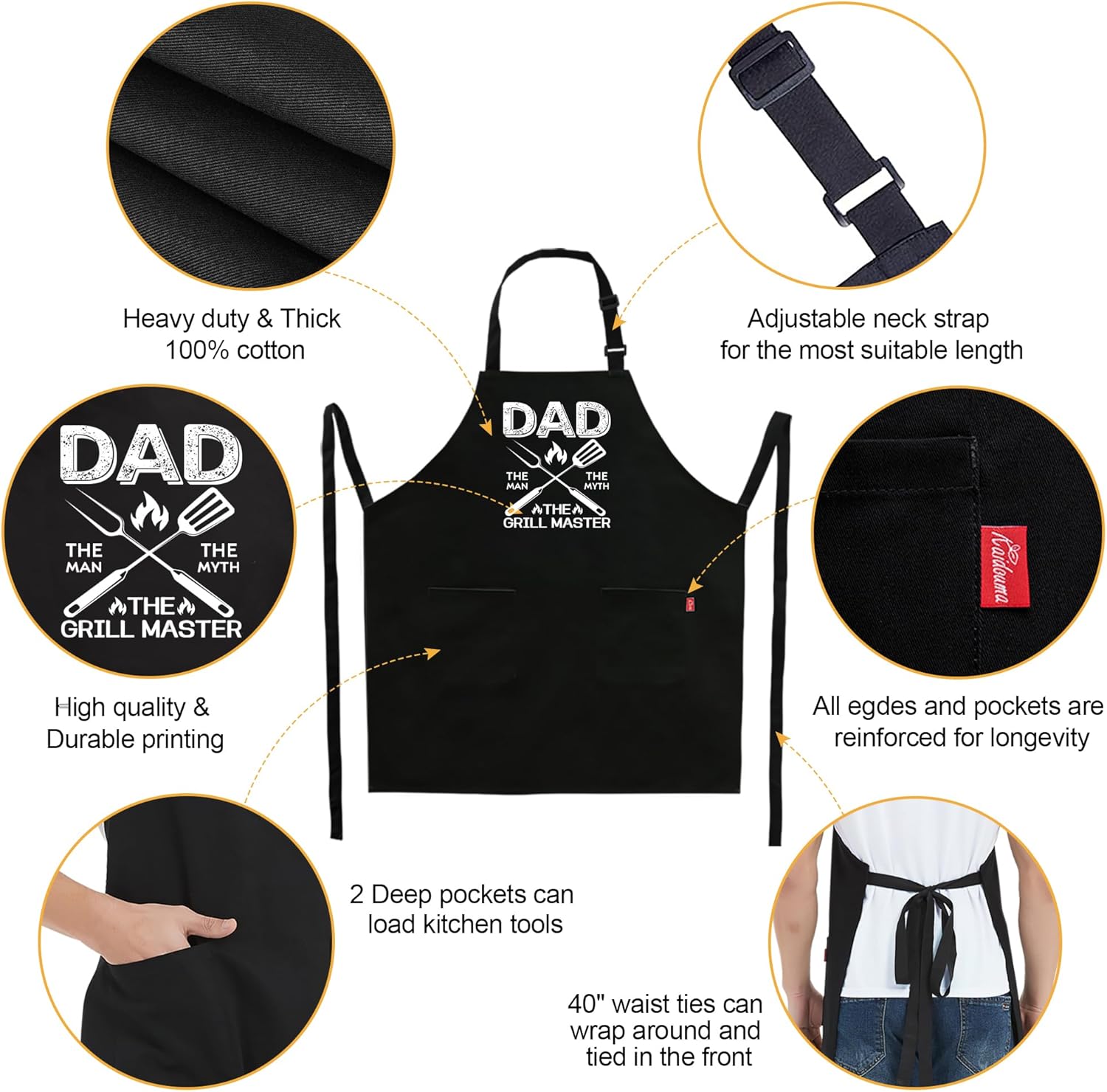 Kaidouma Grilling Aprons for Men - Funny Chef Cooking Grill BBQ Apron with 2 Pockets - Image 4