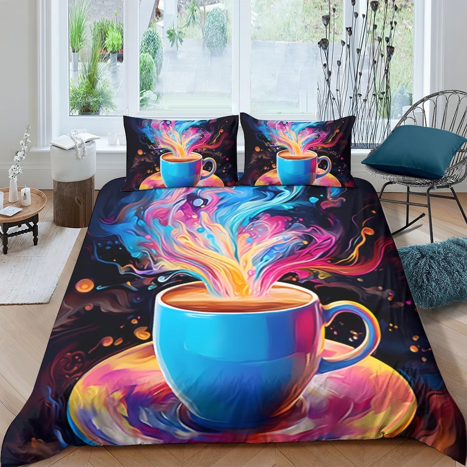 Ctjqhvkz Style-3 3D Printed Colorful Coffee Cup Fitted Sheet Microfiber Soft Artistic Splash Bed Sheet For Bedroom Dorm Decor Single（135X200cm）