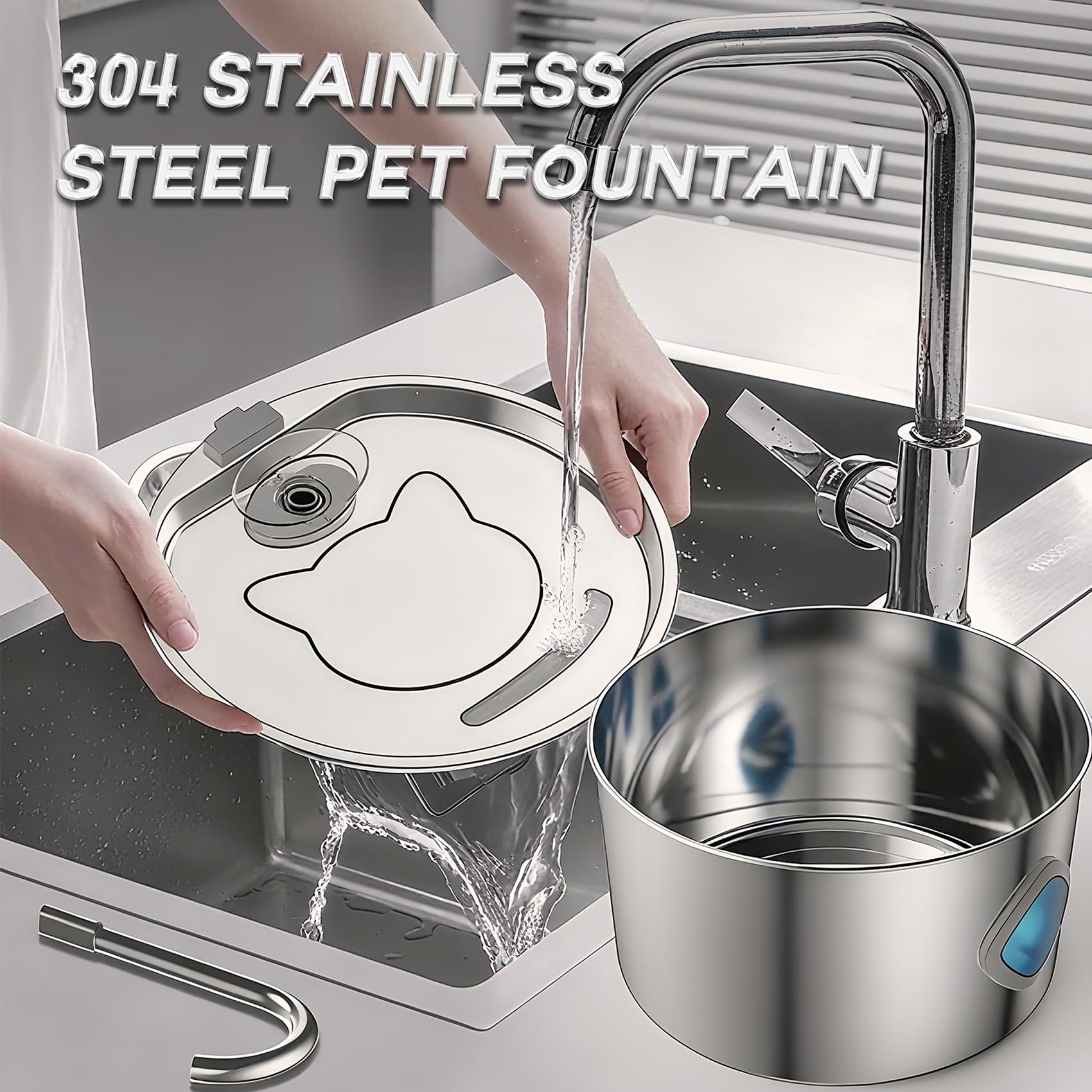 Purrify - Fuente de agua para gatos, fuente de agua para gatos, fuente de agua para perros, fuente de agua de acero inoxidable de 3.2 L, nivel acuoso visible, incluye 4 filtros de repuesto, 4 filtros
