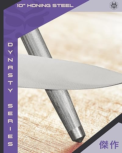 Miniatura 7 de KESSAKU Varilla de afilar - 10 pulgadas - Serie Dynasty - Acero inoxidable de alto carbono - Mango de garolita G10