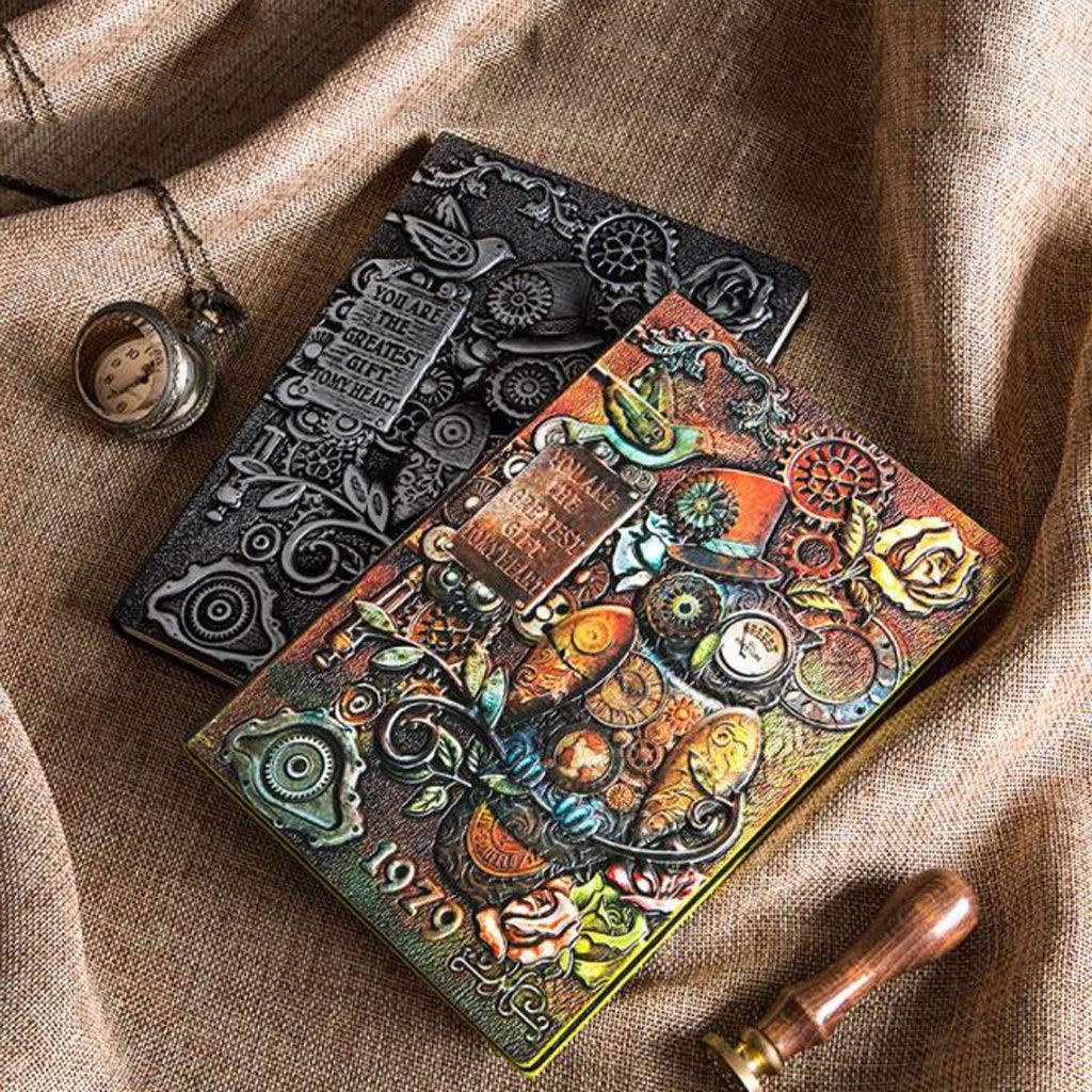 Journal Retro Dreidimensionale Relief A5 Notebook Exquisite Leder Notizblock Zweifarbige Innenseite Notizbücher Kreatives Geschenk (Color : D)