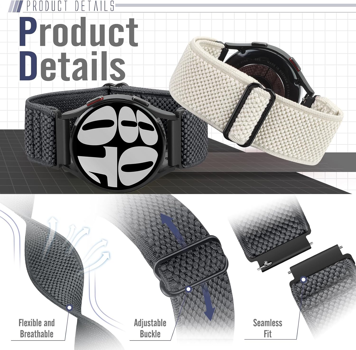 Runostrich 22mm Quick Release Elastic Band Compatible with Samsung Galaxy Watch 3 45mm/Garmin Venu 4 45mm/3 45mm/Venu 2/Vivoactive 4/Forerunner 570(47mm)/255/265/Amazfit Helio/Bip 6/5/Balance 2 - Image 5