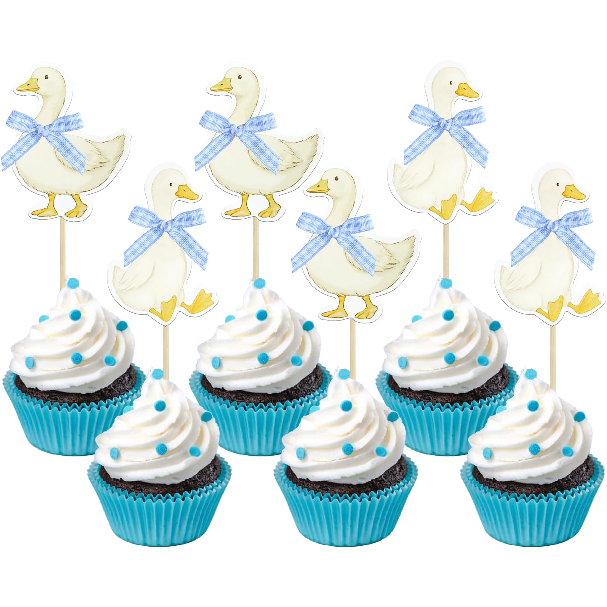 Ephlyn 36Pcs Silly Goose Cupcake Topper Silly Goose Baby Shower Decorations for Cake Decorations Birthday Party Supplies Blue Bow