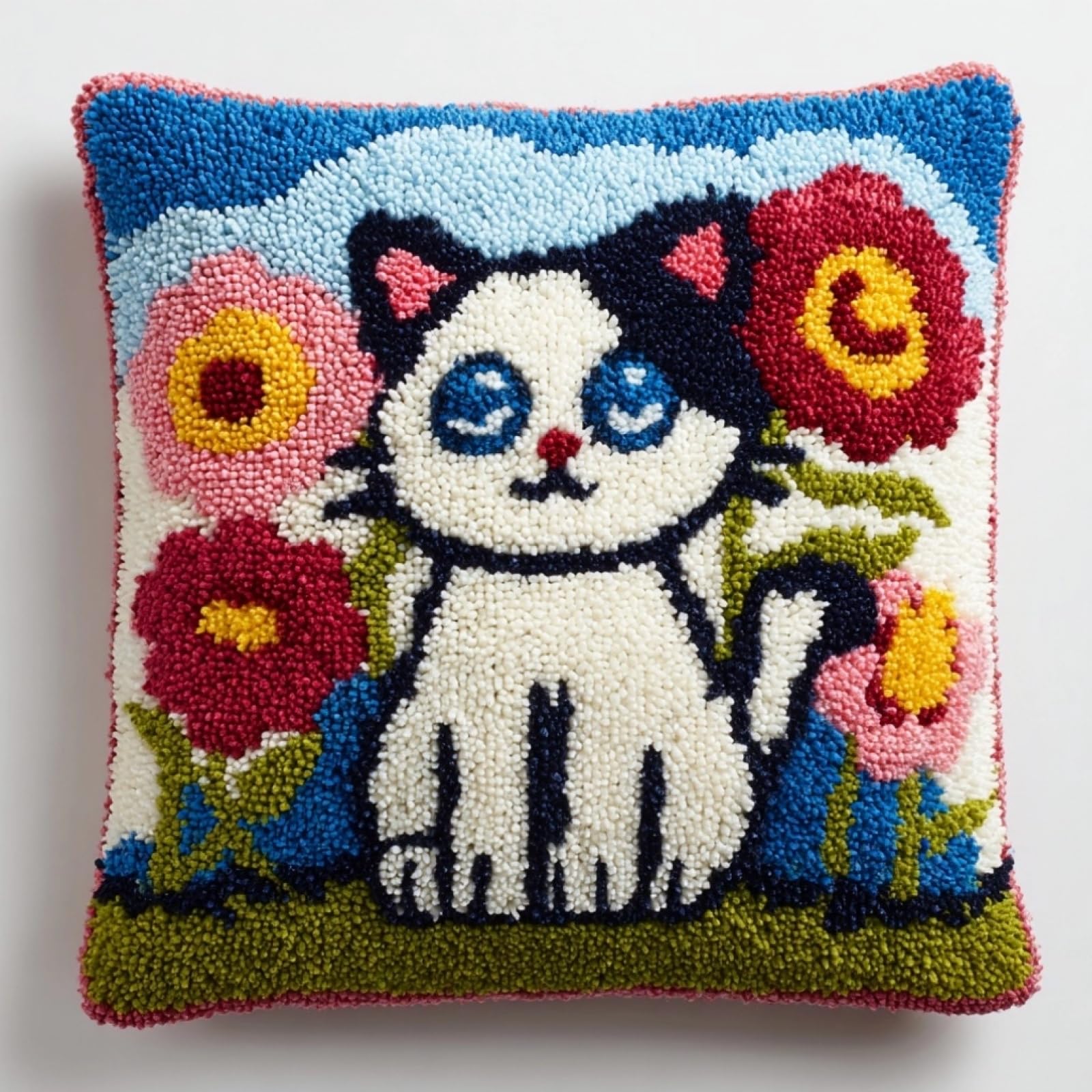 AxiangziK Latch Hook Cushion Kits for Beginners,Cats and Flowers
