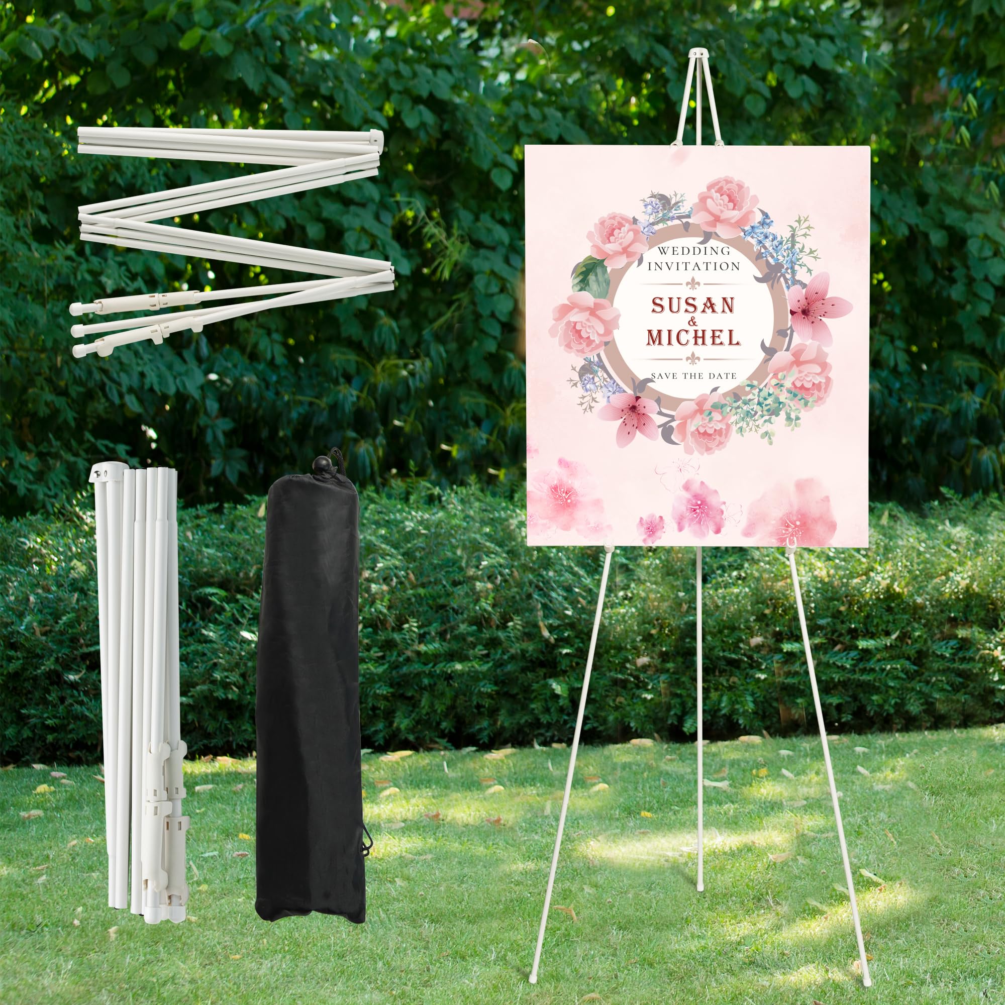 ARTIFY 64" Sign Easel Stand | Instant Display Tripod for Wedding Signs, Posters, Paintings, Canvas, and Poster Boards | Portable Stand for Home, School Supplies, Shop, and Ceremonies, White